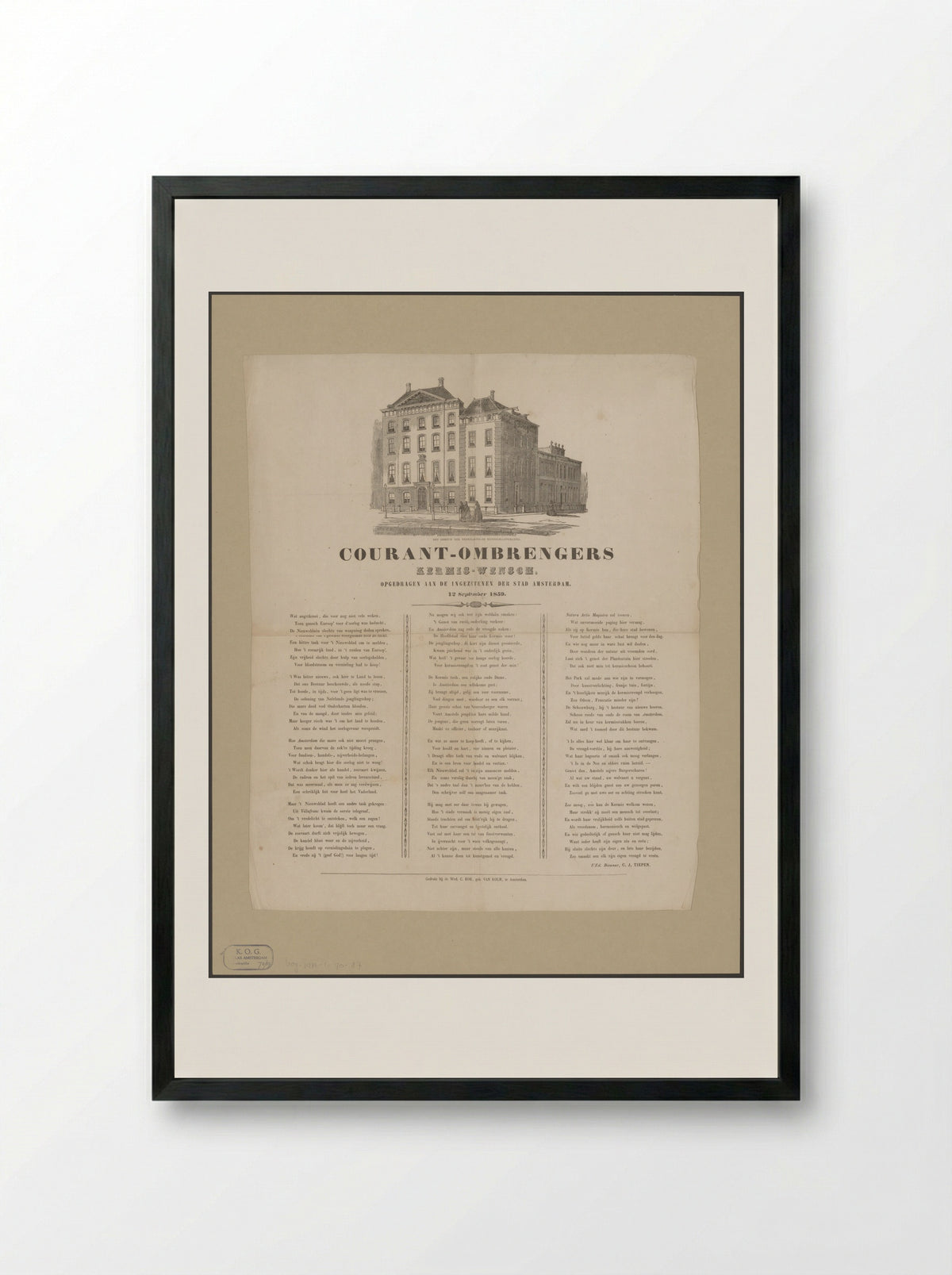 Kermisprent van de Amsterdamse courantombrengers voor het jaar 1859 - Isaac Weissenbruch - Framed Print Black