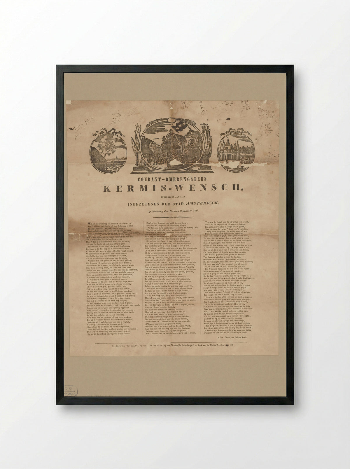 Kermisprent van de Amsterdamse courantombrengsters voor het jaar 1845 - Floris May - Framed Print Black