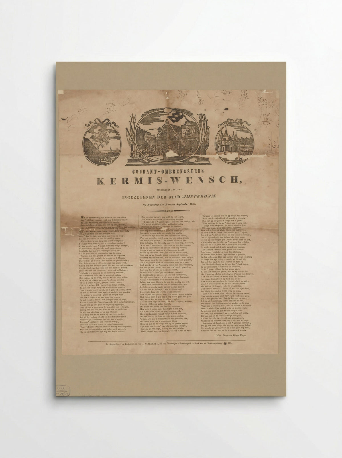 Kermisprent van de Amsterdamse courantombrengsters voor het jaar 1845 - Floris May - Poster