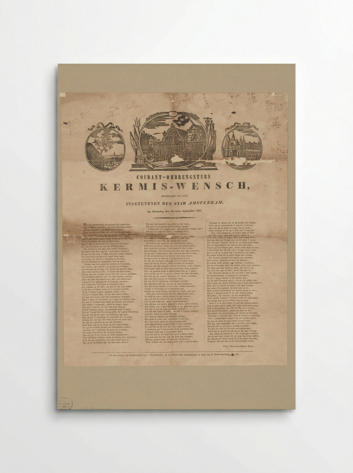 Kermisprent van de Amsterdamse courantombrengsters voor het jaar 1845 - Floris May - Poster