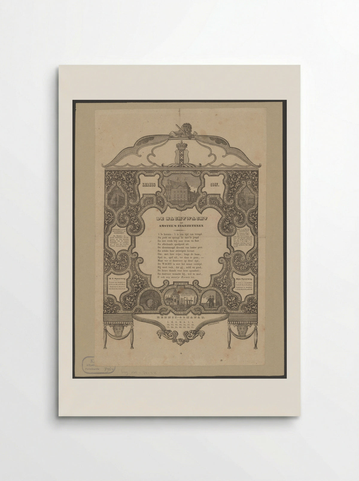 Kermisprent van de Amsterdamse nachtwacht voor het jaar 1847 - Dirk Wijbrand Tollenaar - Poster