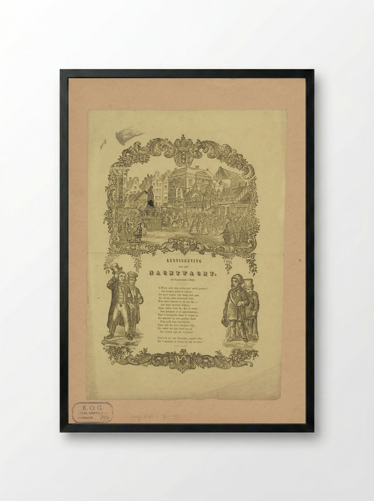 Kermisprent van de Amsterdamse nachtwacht voor het jaar 1859 - Friedrich Robert Prinz - Framed Print Black