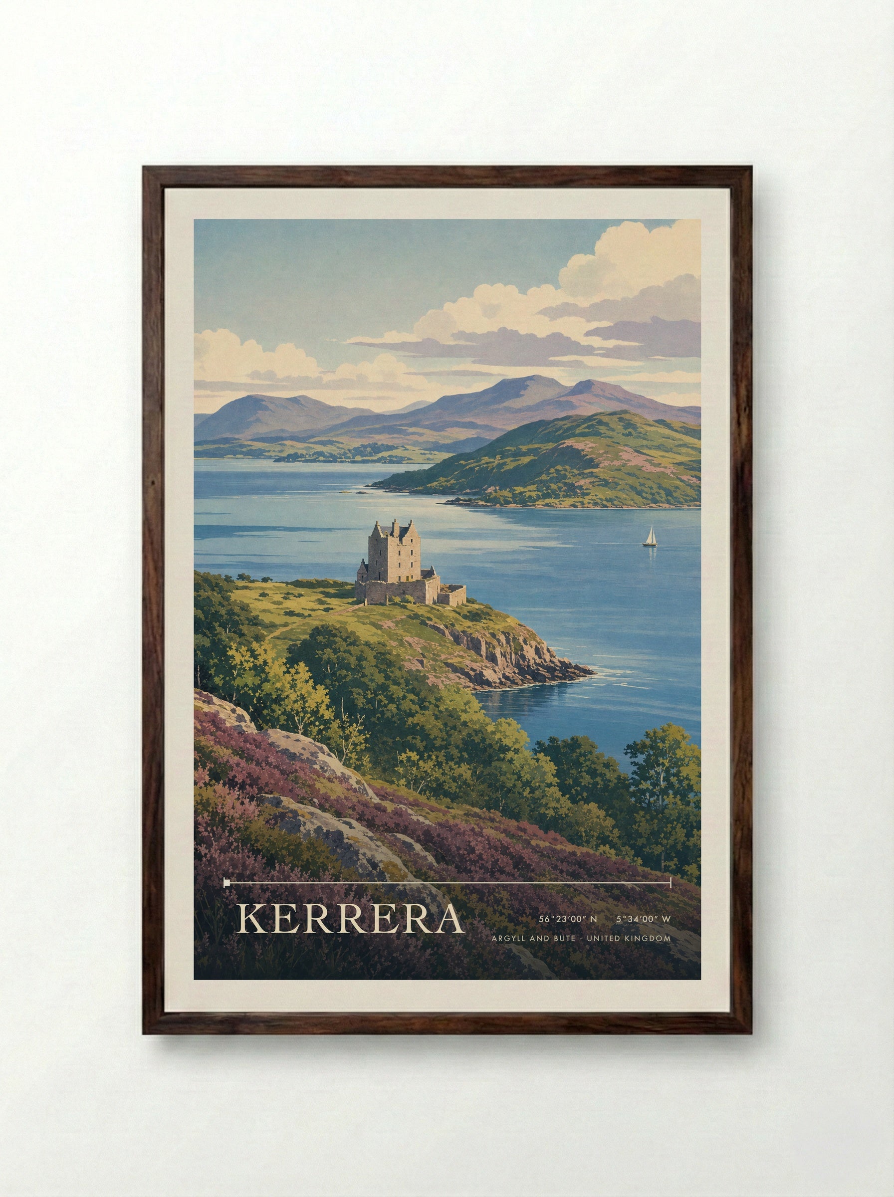 Kerrera Argyll and Bute United Kingdom Travel Poster - Framed Print Dark Wood
