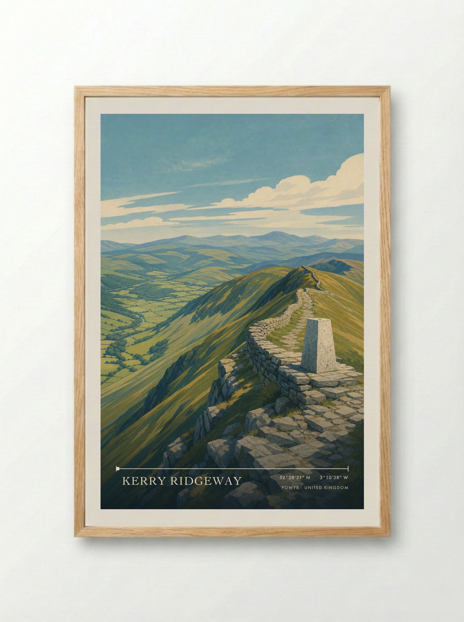 Kerry Ridgeway Powys United Kingdom Travel Poster - Framed Print Wood