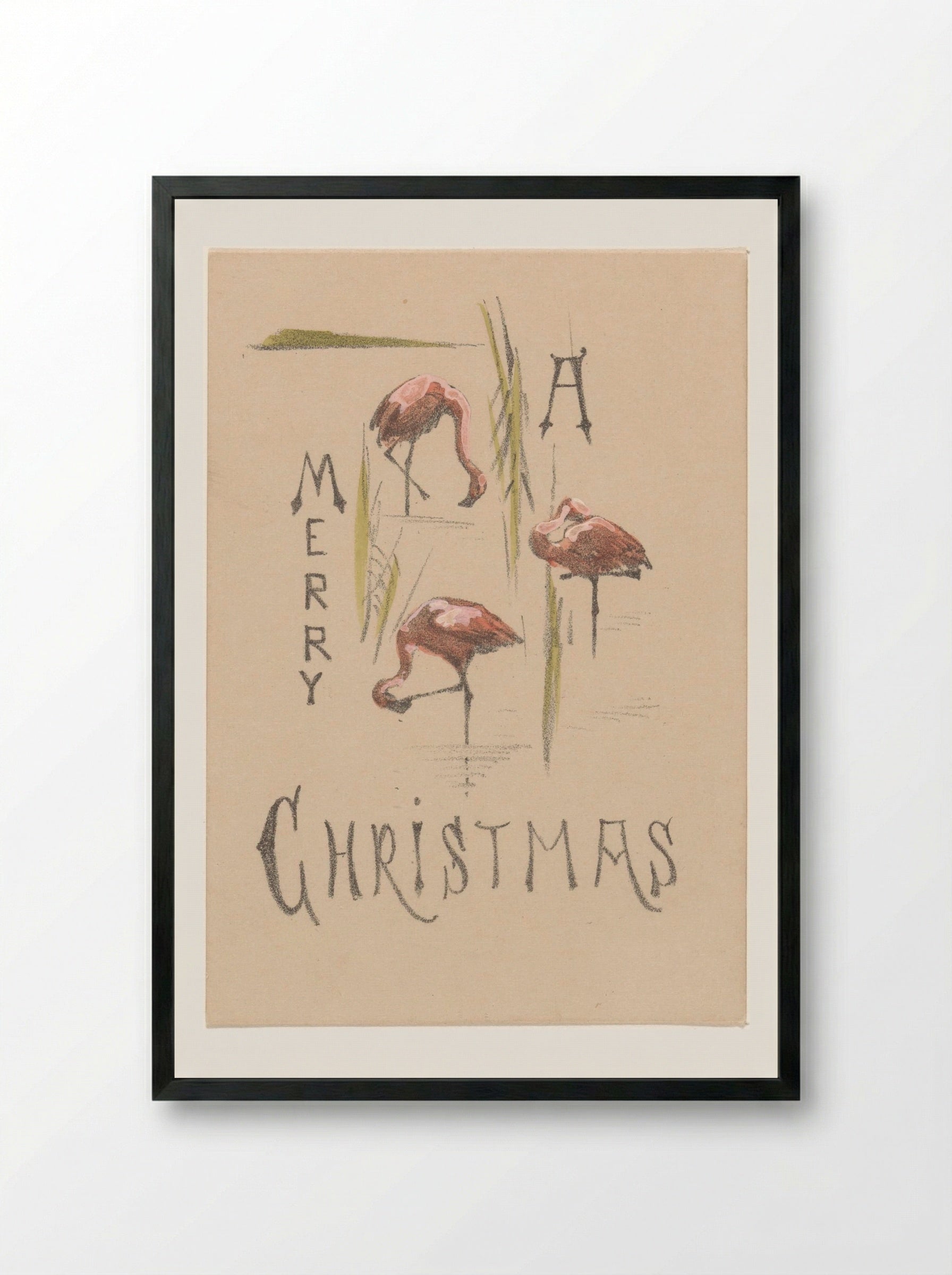 Kerstkaart met drie flamingo's - Theo van Hoytema - Framed Print Black