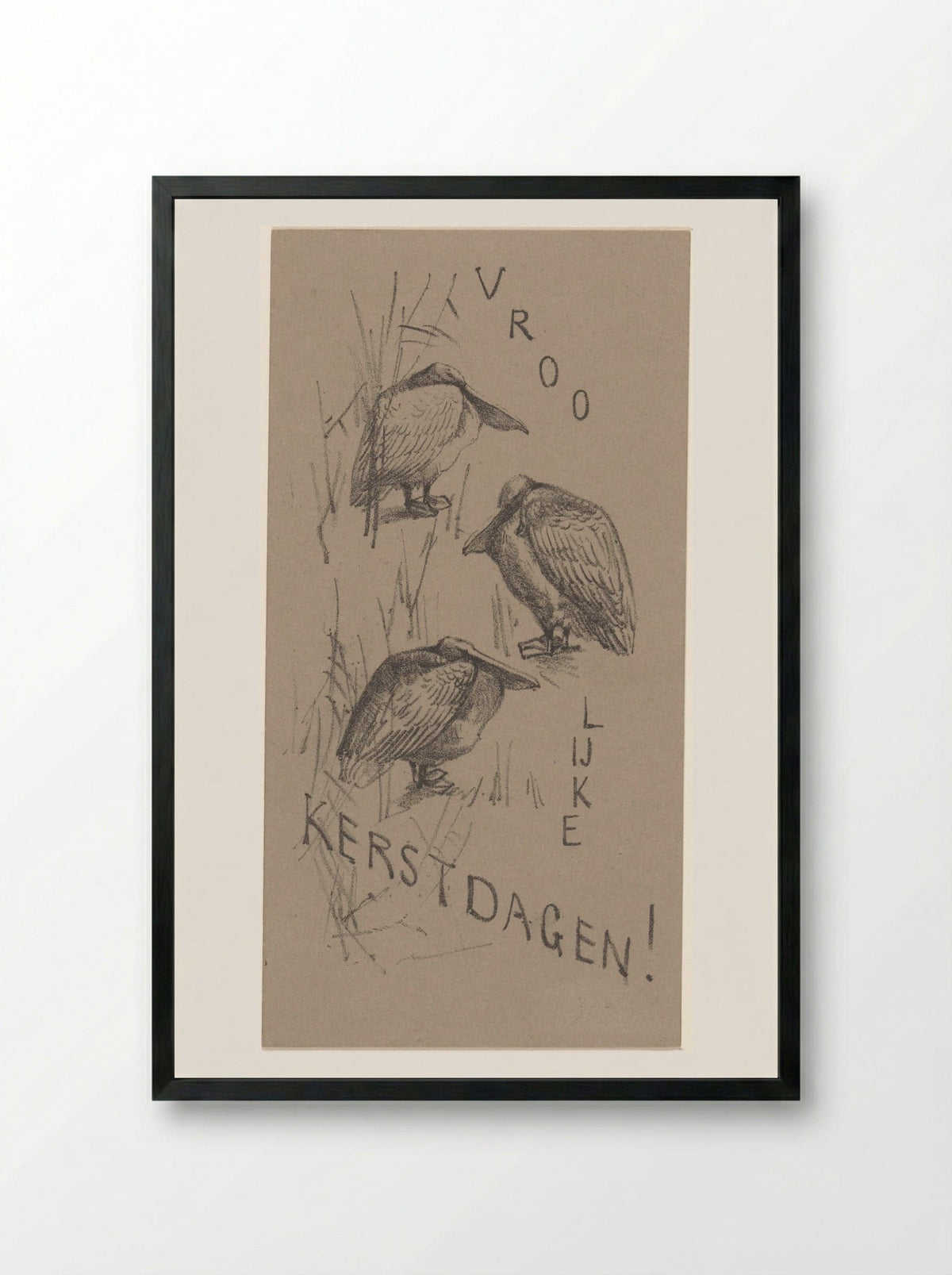 Kerstkaart met drie pelikanen - Theo van Hoytema - Framed Print Black