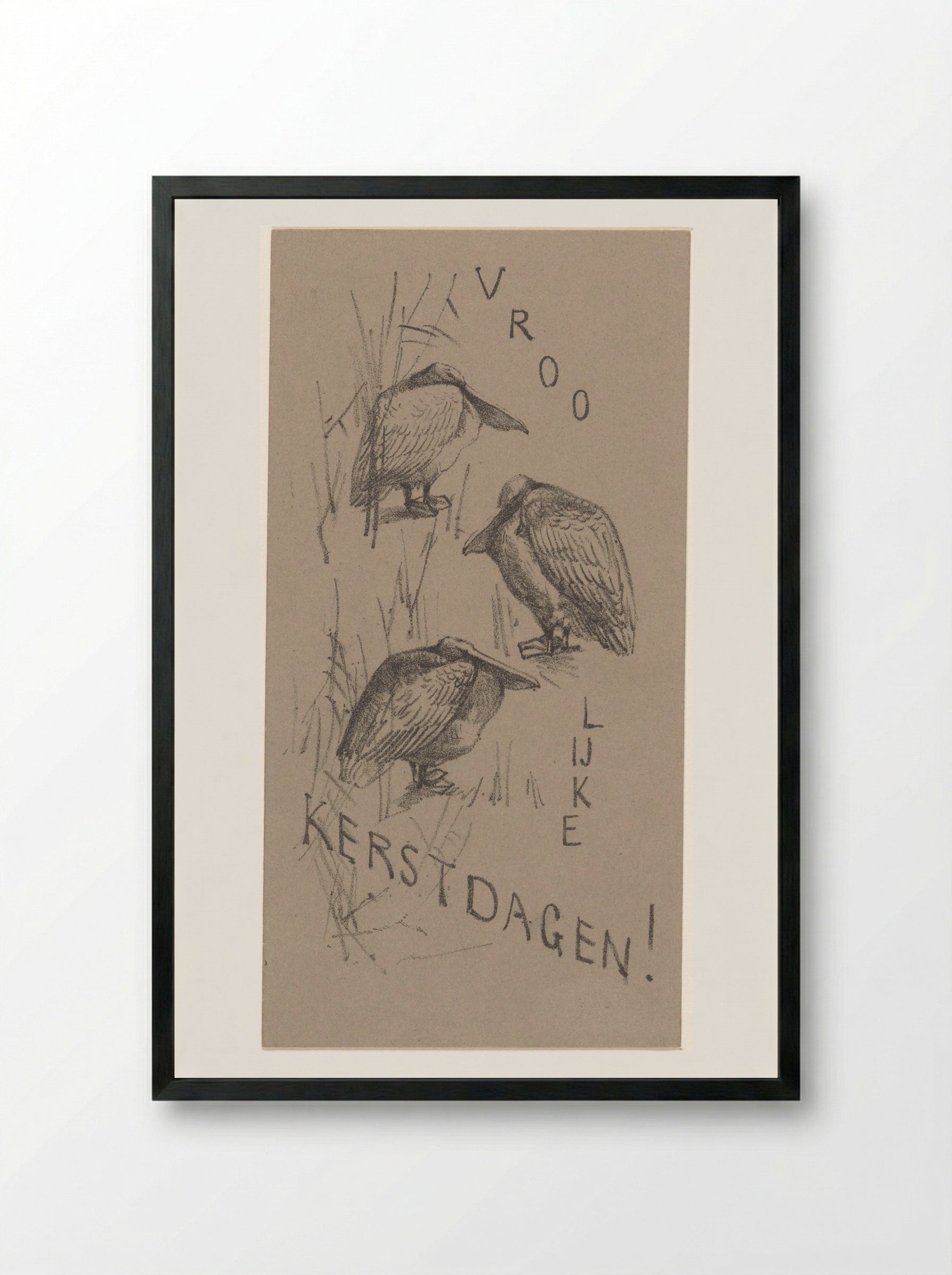 Kerstkaart met drie pelikanen - Theo van Hoytema - Framed Print Black