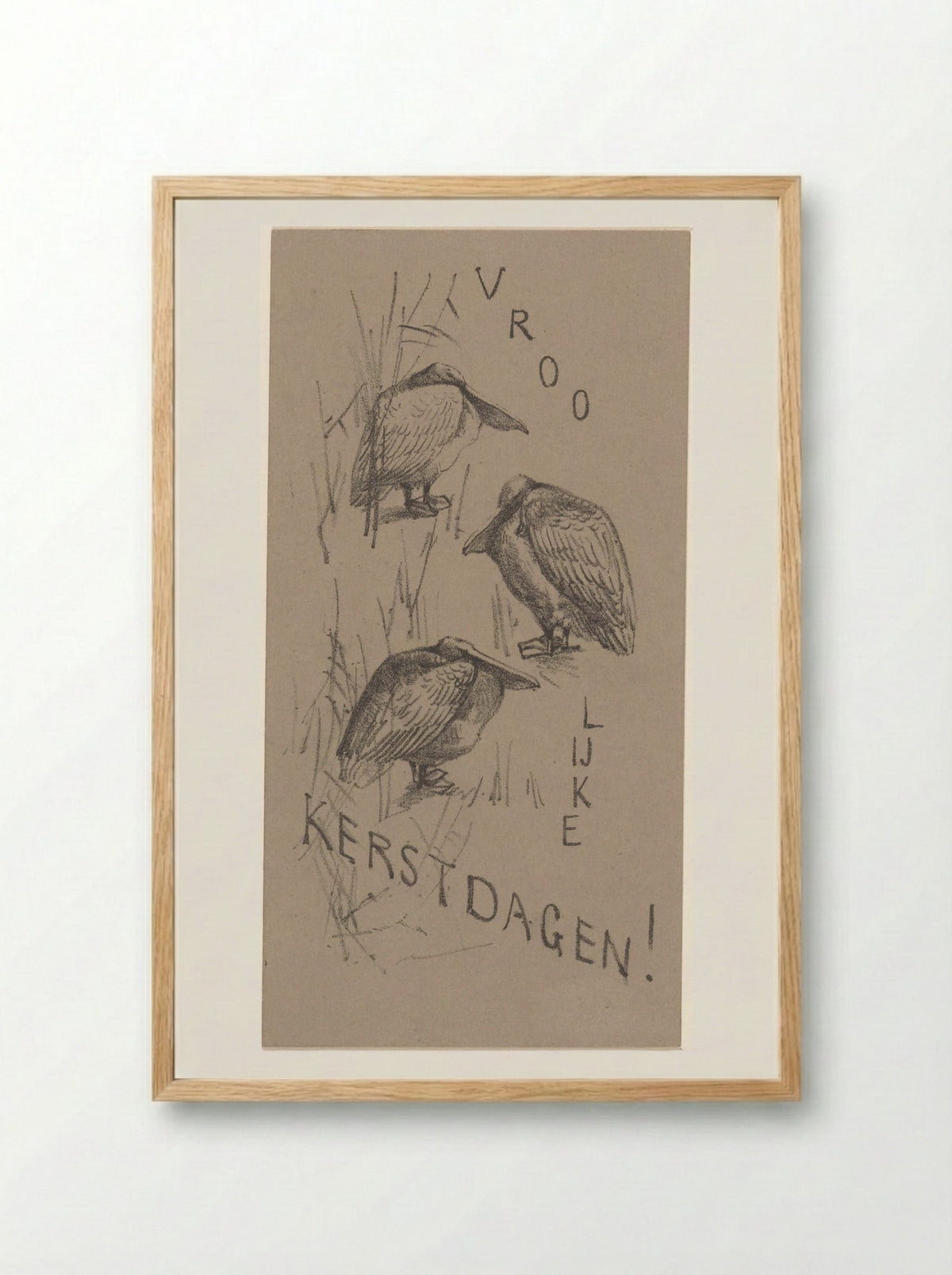 Kerstkaart met drie pelikanen - Theo van Hoytema - Framed Print Wood
