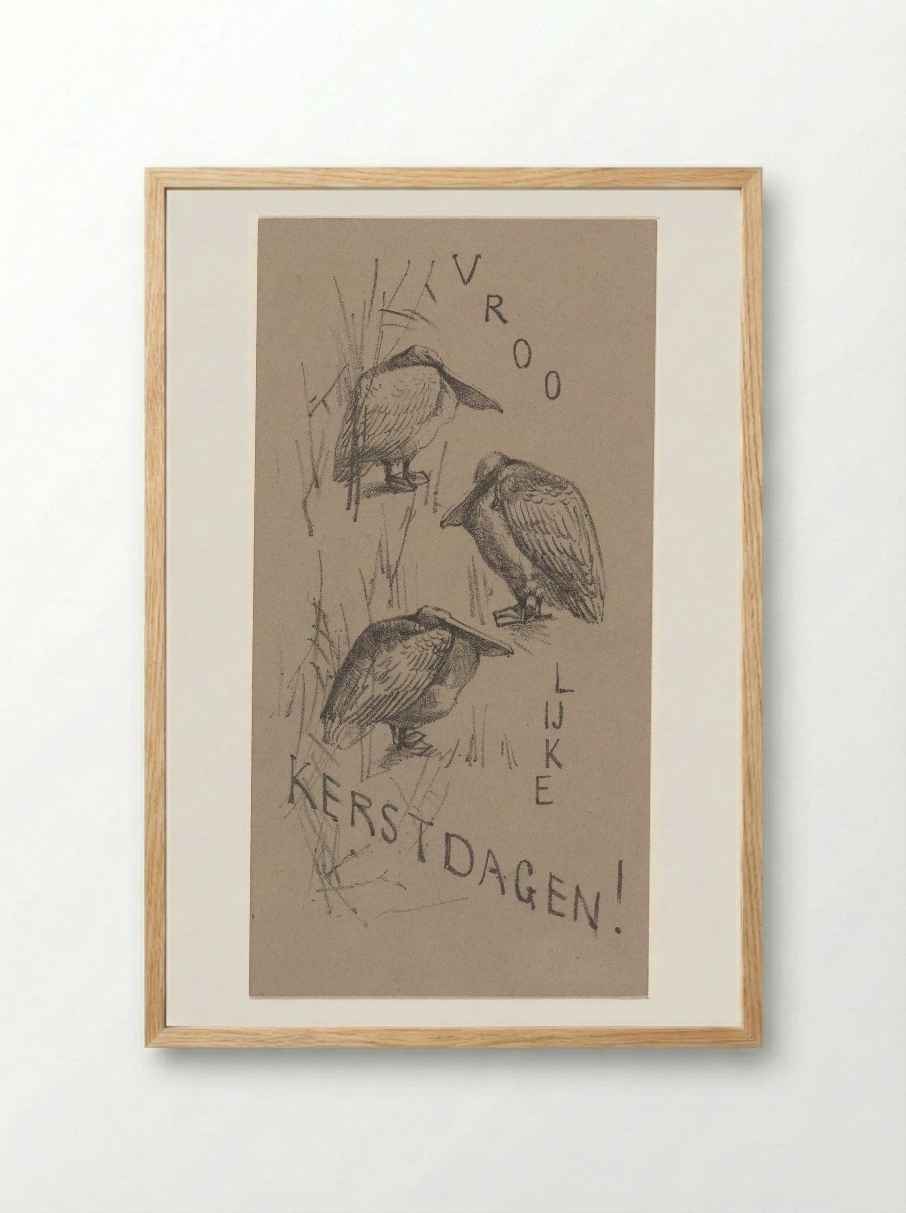 Kerstkaart met drie pelikanen - Theo van Hoytema - Framed Print Wood