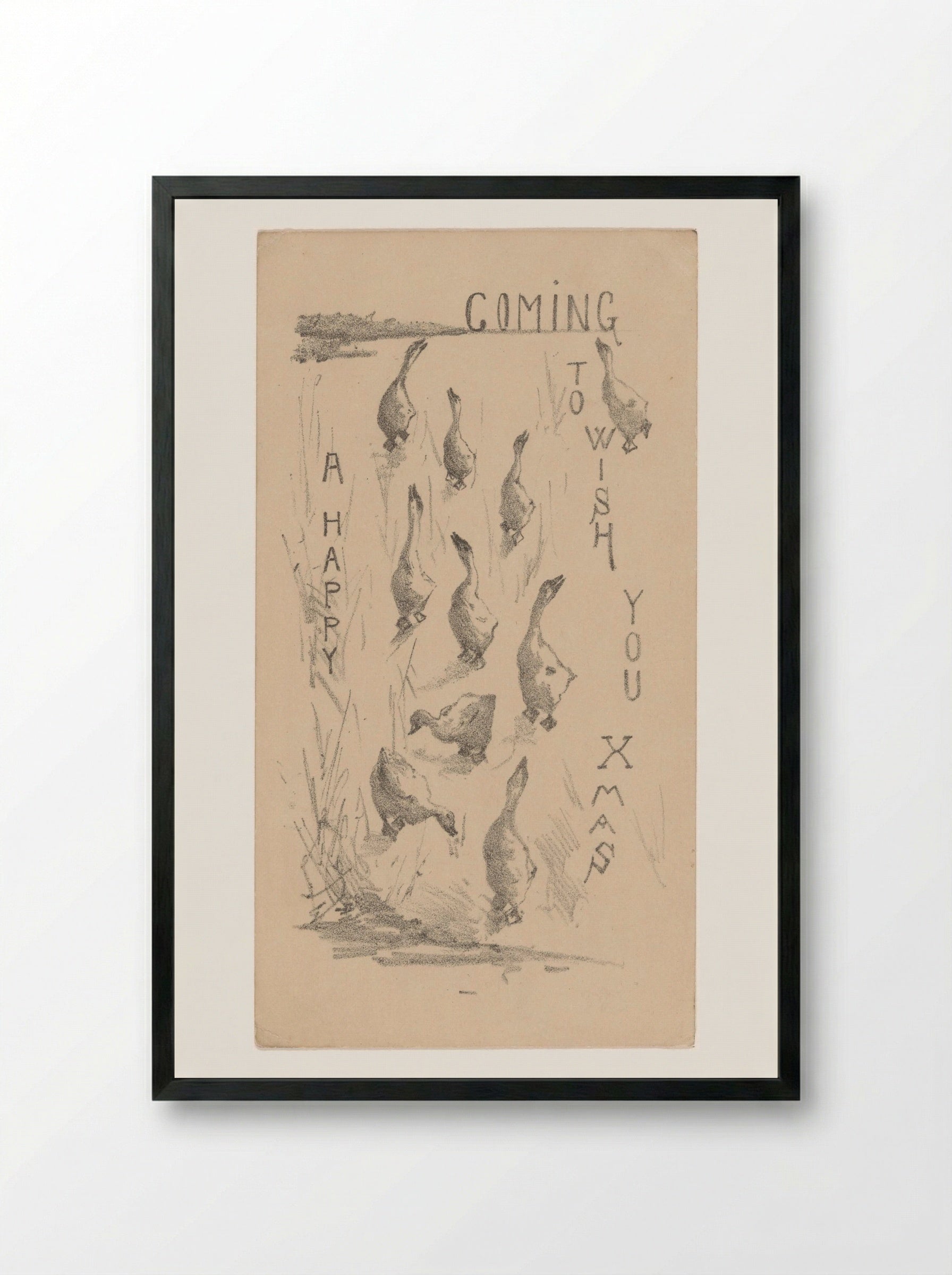 Kerstkaart met tien ganzen - Theo van Hoytema - Framed Print Black