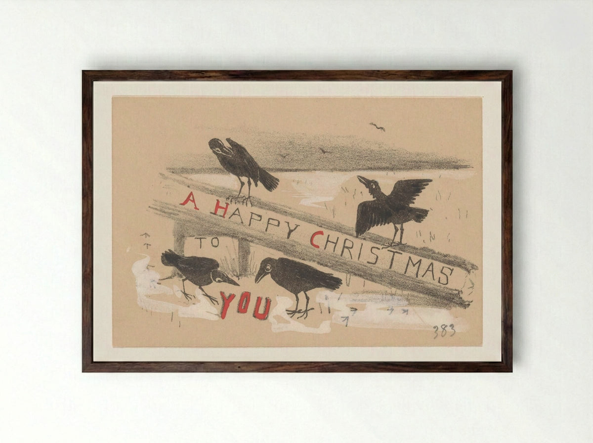 Kerstkaart met vier kraaien - Theo van Hoytema - Framed Print Dark Wood