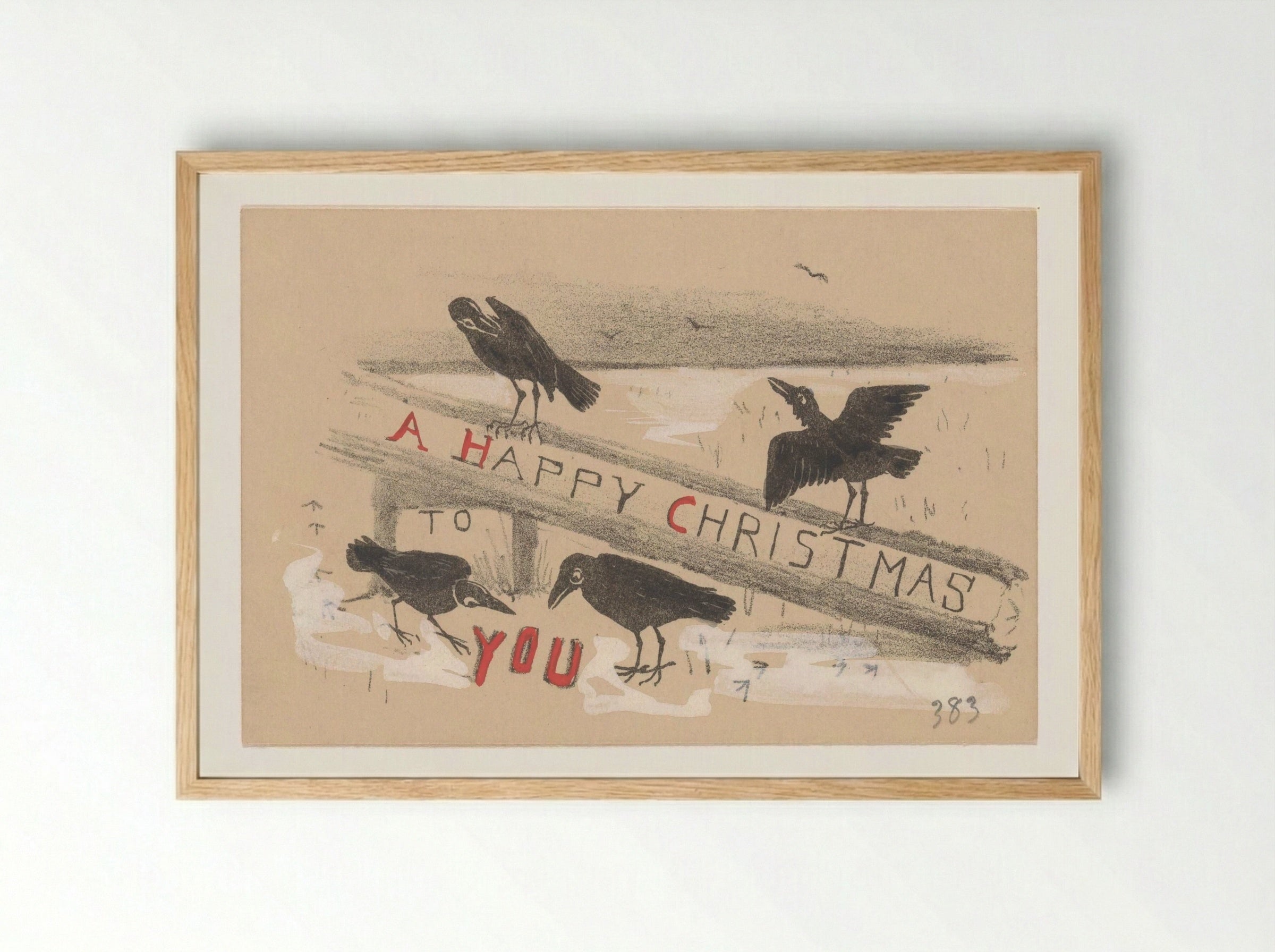 Kerstkaart met vier kraaien - Theo van Hoytema - Framed Print Wood