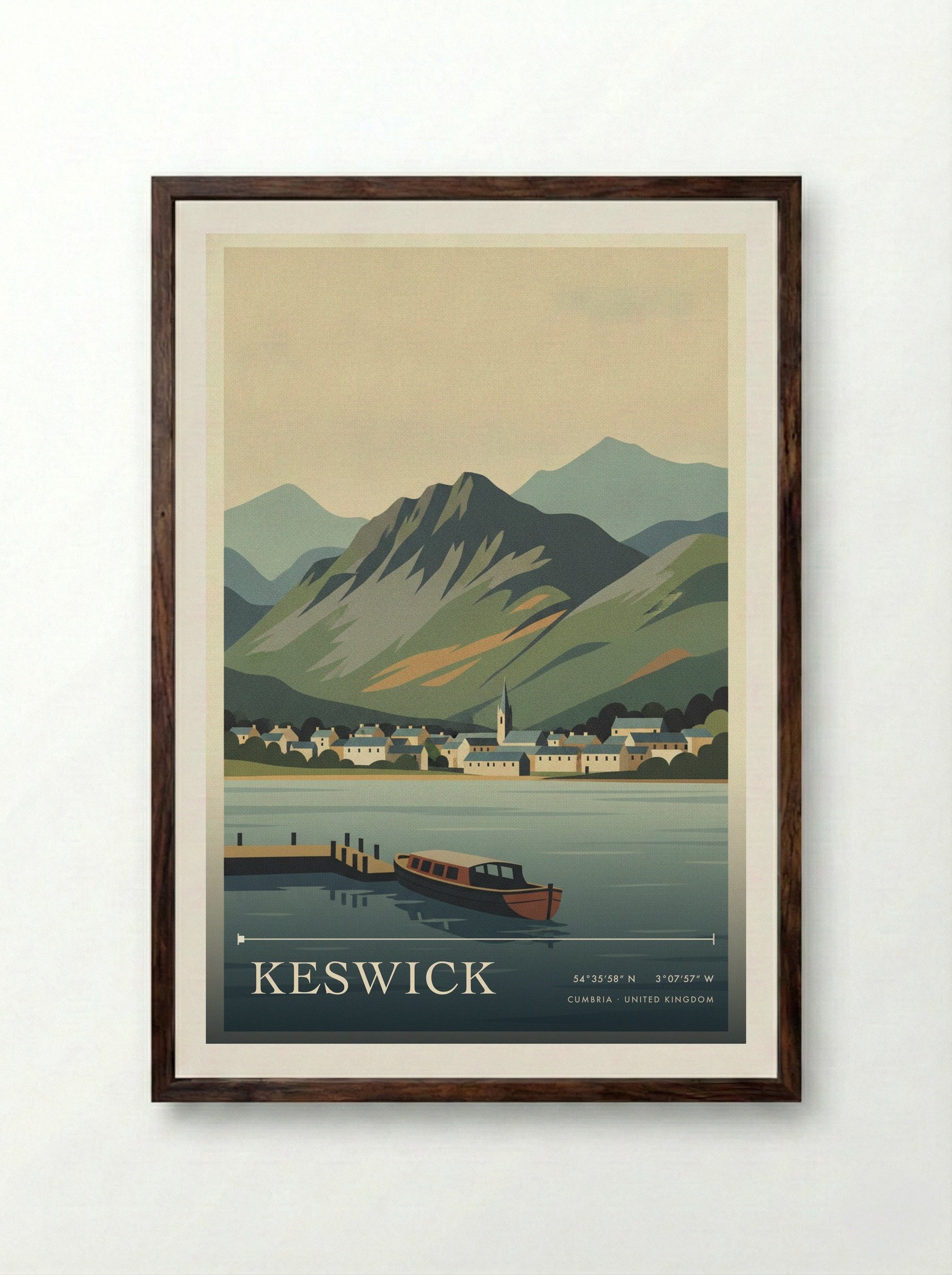 Keswick Cumbria United Kingdom Travel Poster - Framed Print Dark Wood