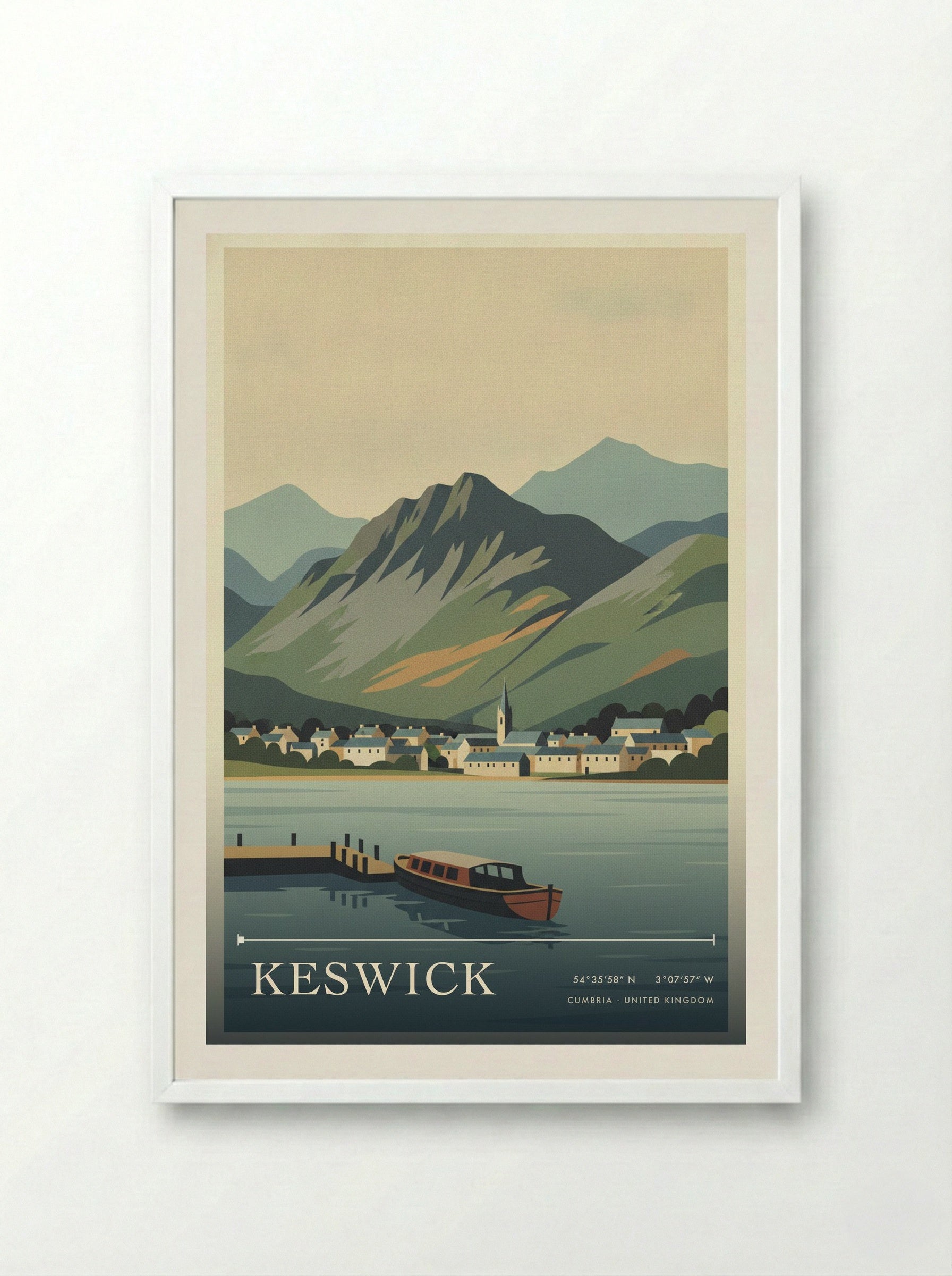 Keswick Cumbria United Kingdom Travel Poster - Framed Print White