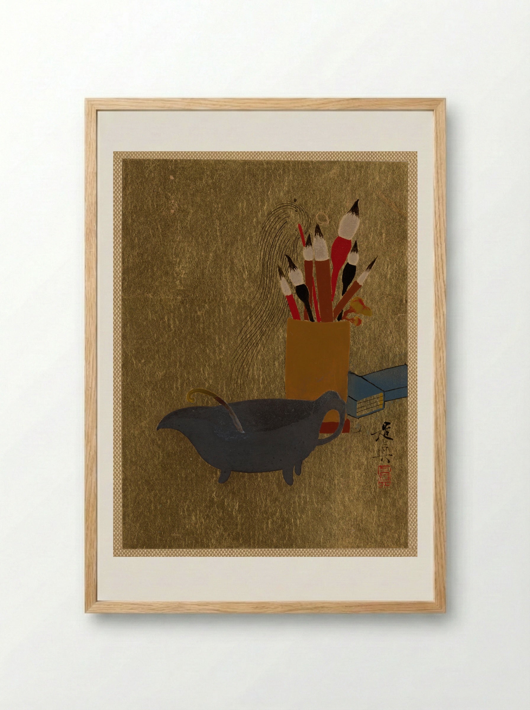 Kettle and Box with Paint Brushes - Shibata Zeshin - Framed Print Wood
