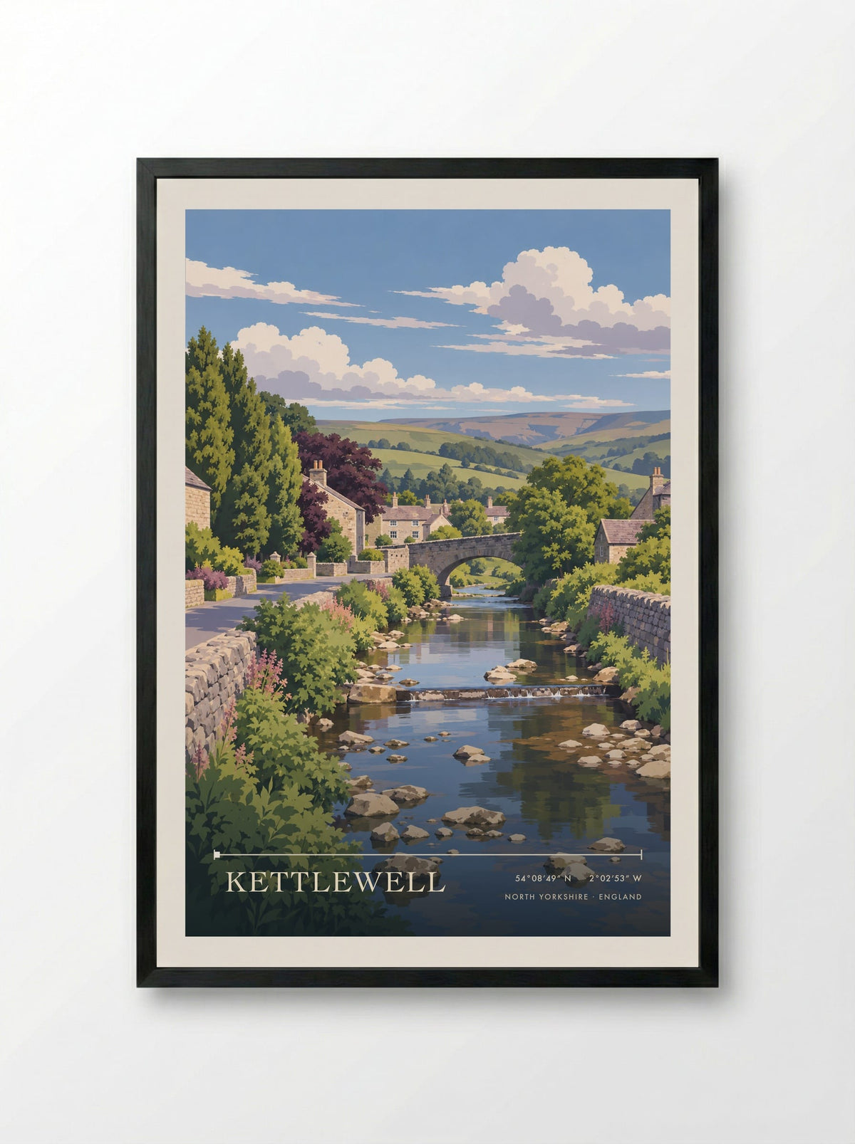 Kettlewell, North Yorkshire | Travel Poster - Framed Print Black