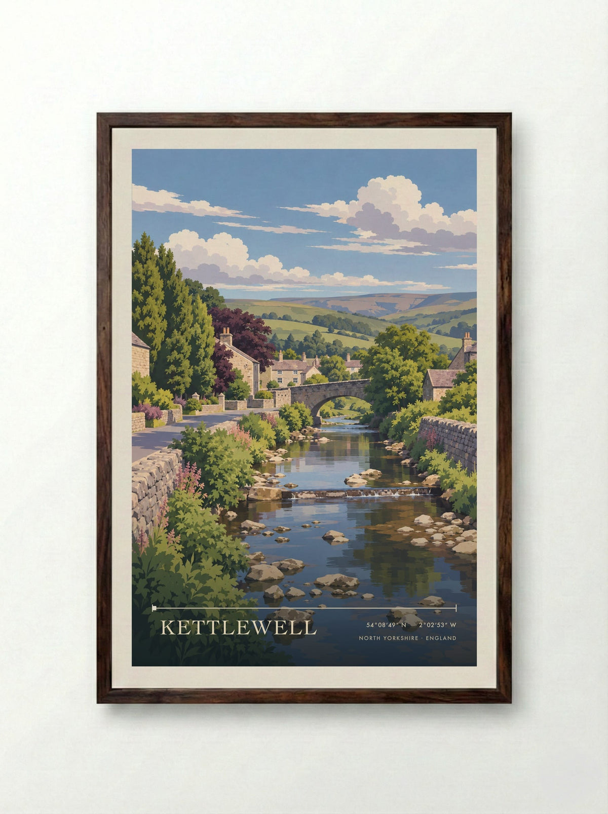 Kettlewell, North Yorkshire | Travel Poster - Framed Print Dark Wood