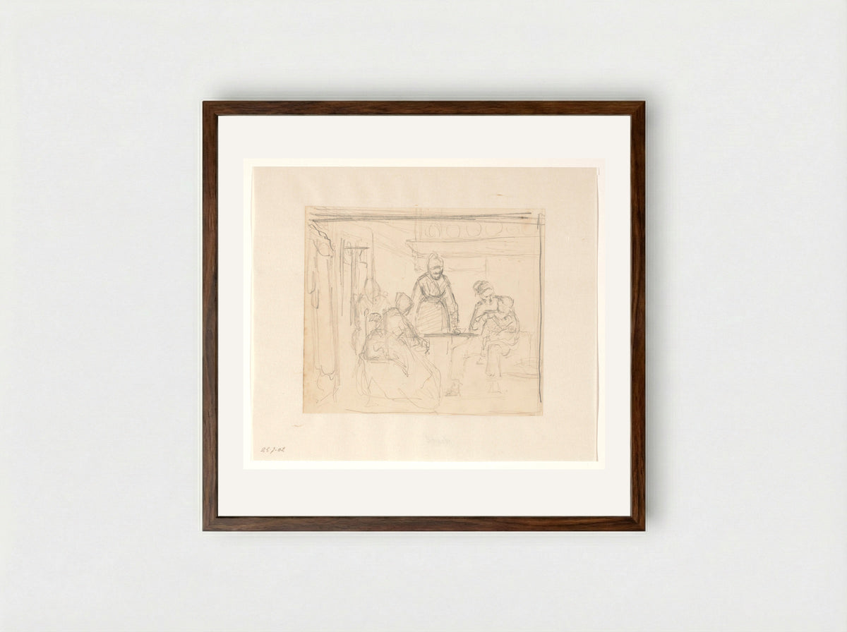 Keukeninterieur met familie - Hendrik Valkenburg - Framed Print Dark Wood