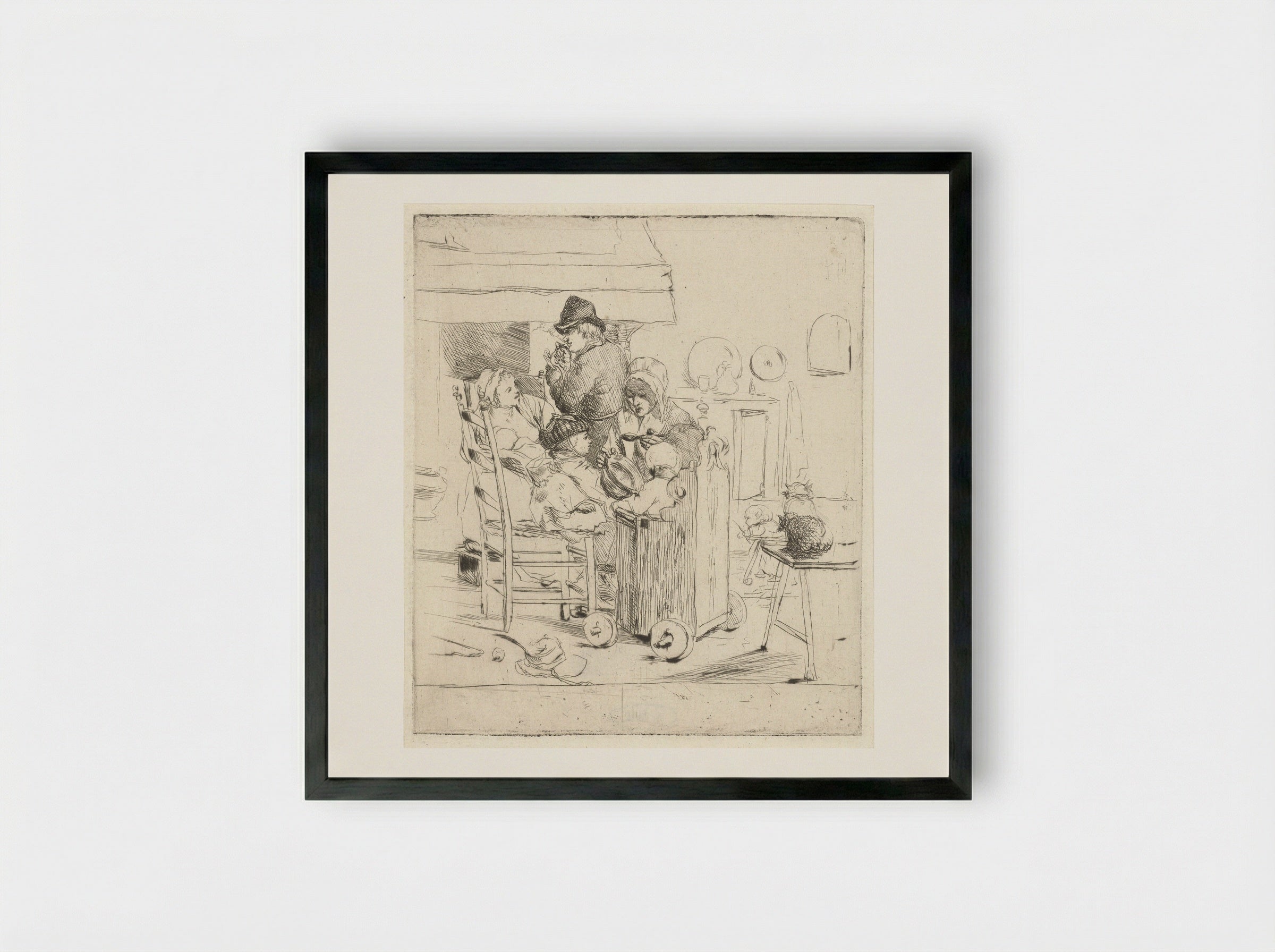 Keukenscène met kinderen - Louis Bernard Coclers - Framed Print Black