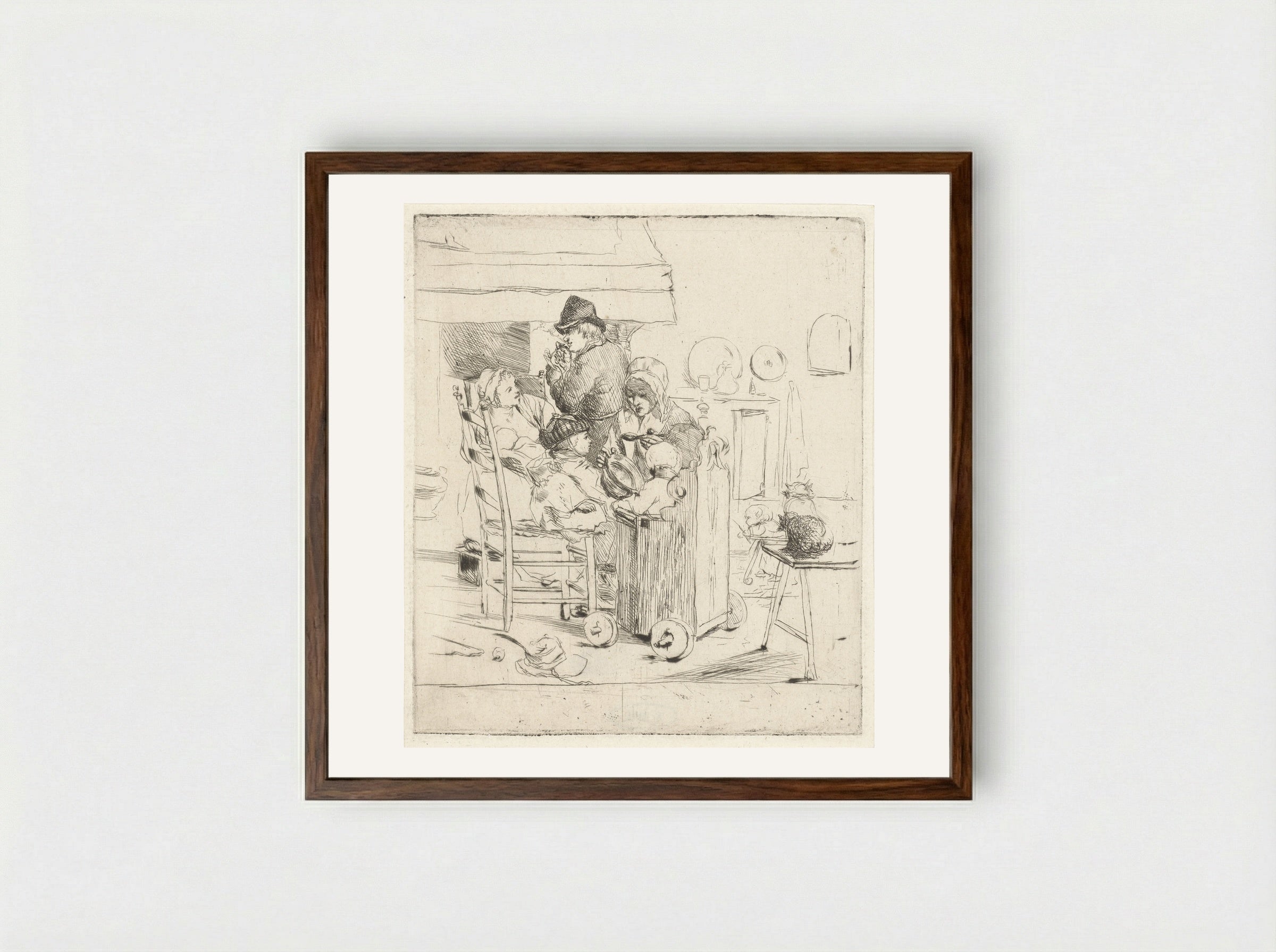 Keukenscène met kinderen - Louis Bernard Coclers - Framed Print Dark Wood