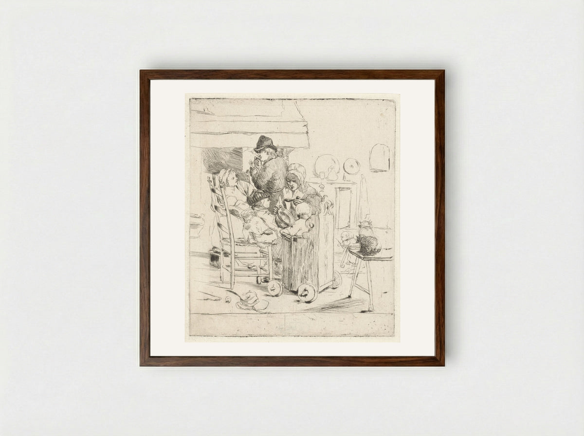 Keukenscène met kinderen - Louis Bernard Coclers - Framed Print Dark Wood