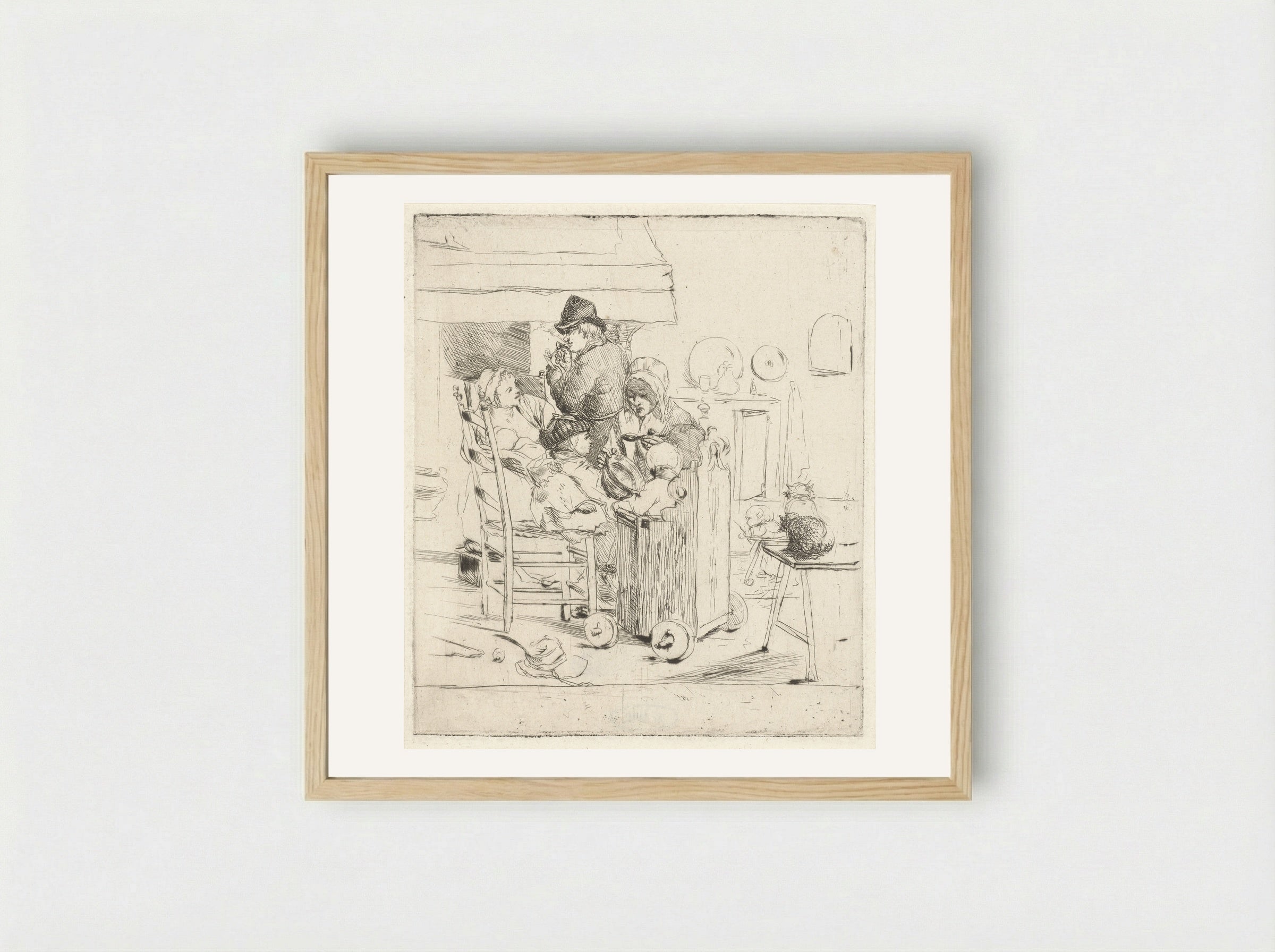 Keukenscène met kinderen - Louis Bernard Coclers - Framed Print Wood