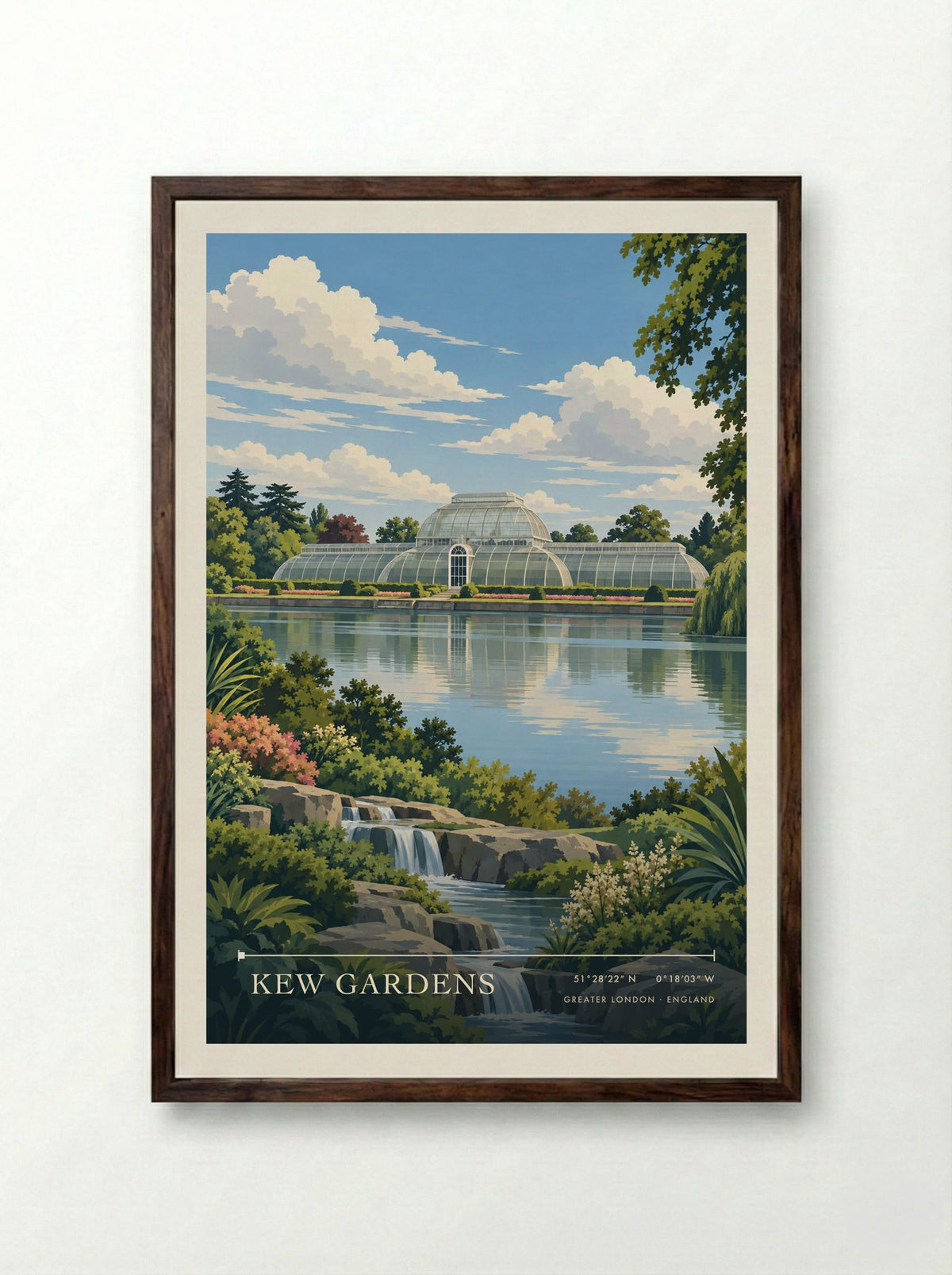 Kew Gardens, Greater London | Travel Poster - Framed Print Dark Wood