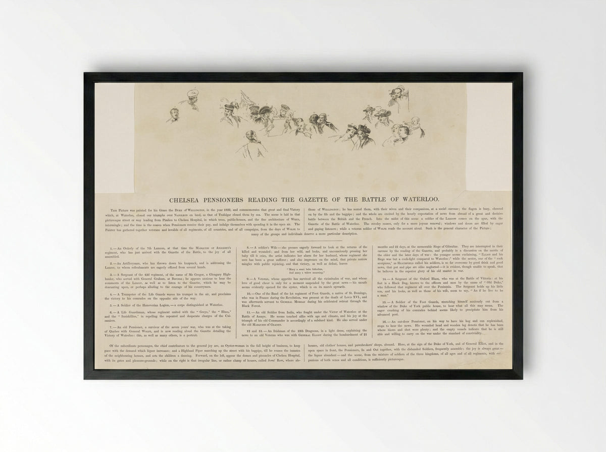 Key to the Chelsea Pensioners Reading the Gazette of the Battle of Waterloo - William Greatbach - Framed Print Black