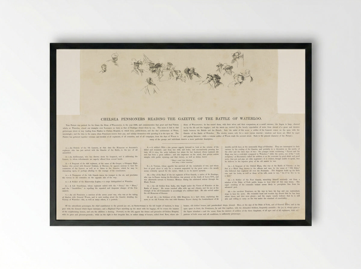 Key to the Chelsea Pensioners Reading the Gazette of the Battle of Waterloo - William Greatbach - Framed Print Black