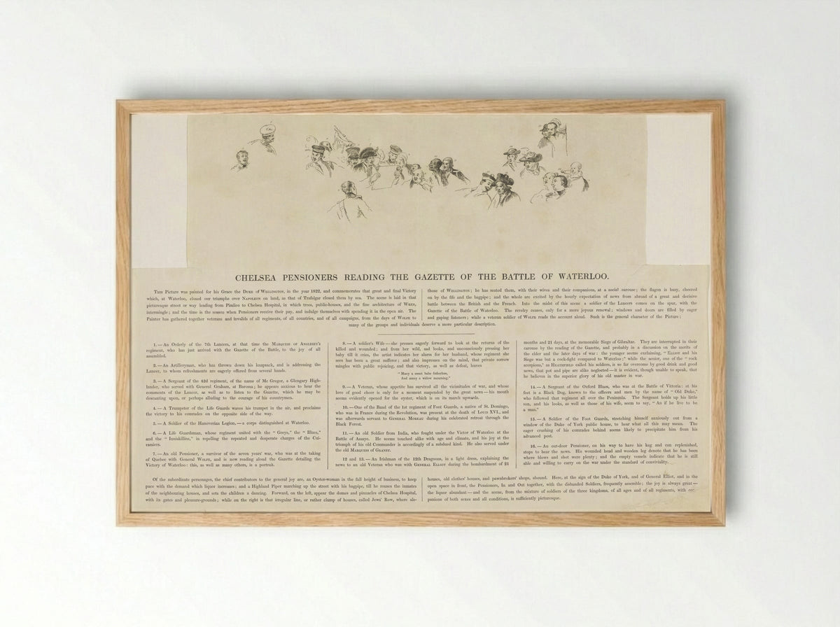 Key to the Chelsea Pensioners Reading the Gazette of the Battle of Waterloo - William Greatbach - Framed Print Wood