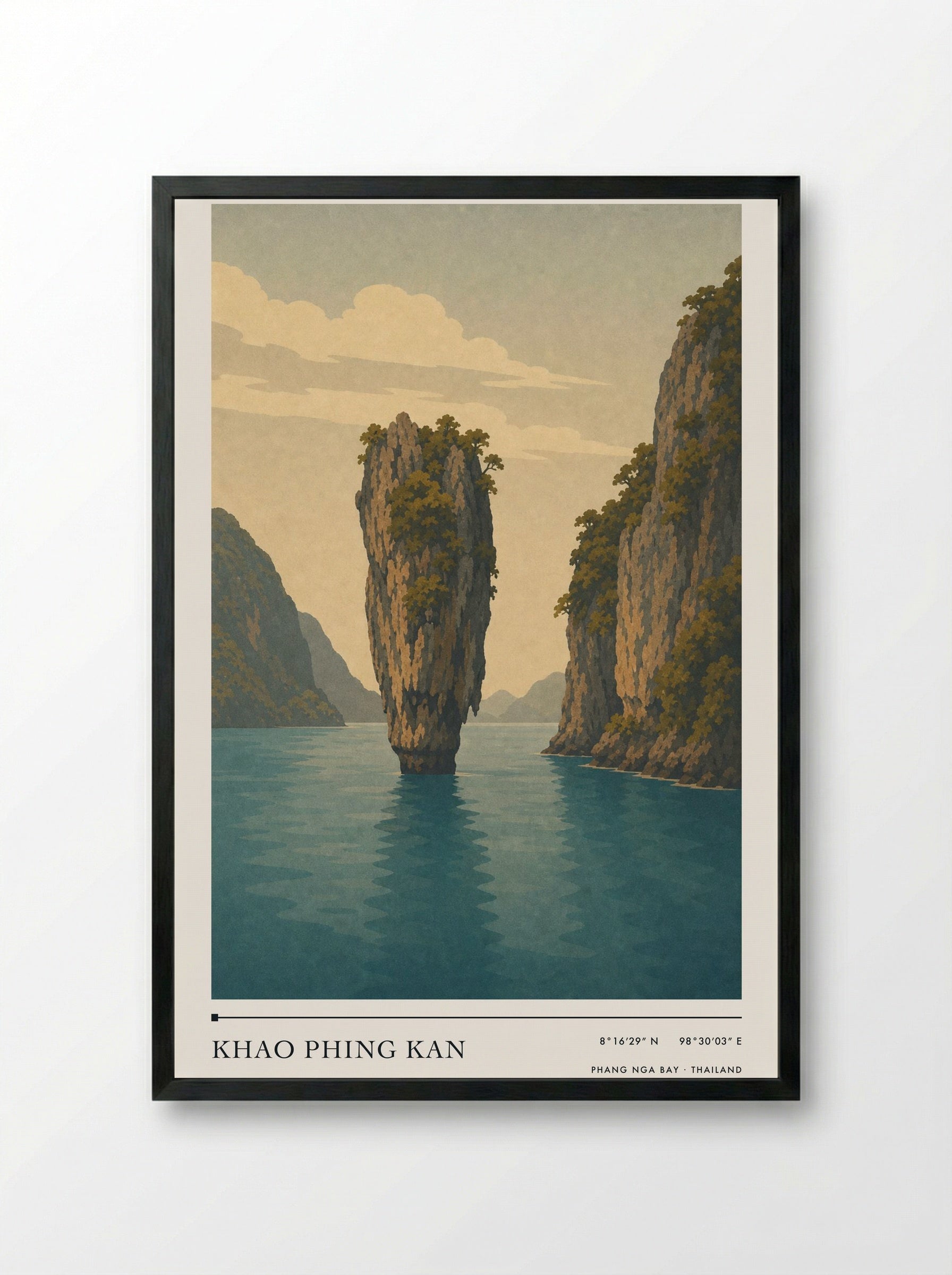 Khao Phing Kan Travel Poster Artwork - Framed Print Black