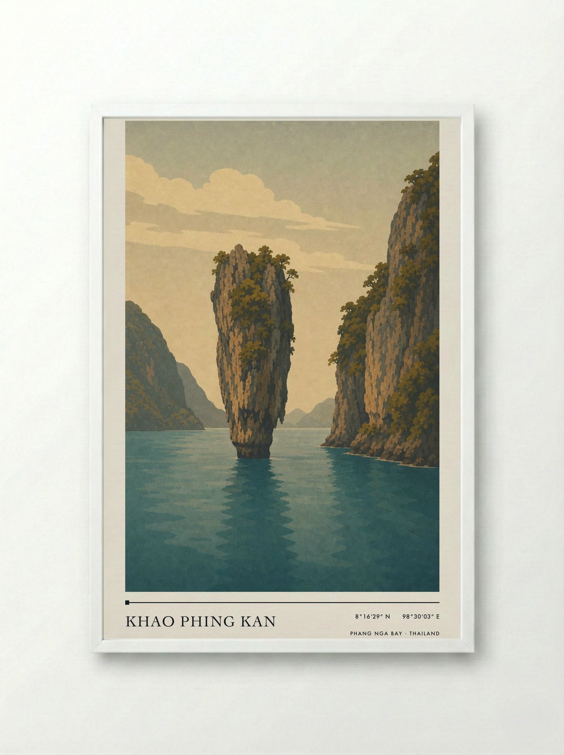 Khao Phing Kan Travel Poster Artwork - Framed Print White