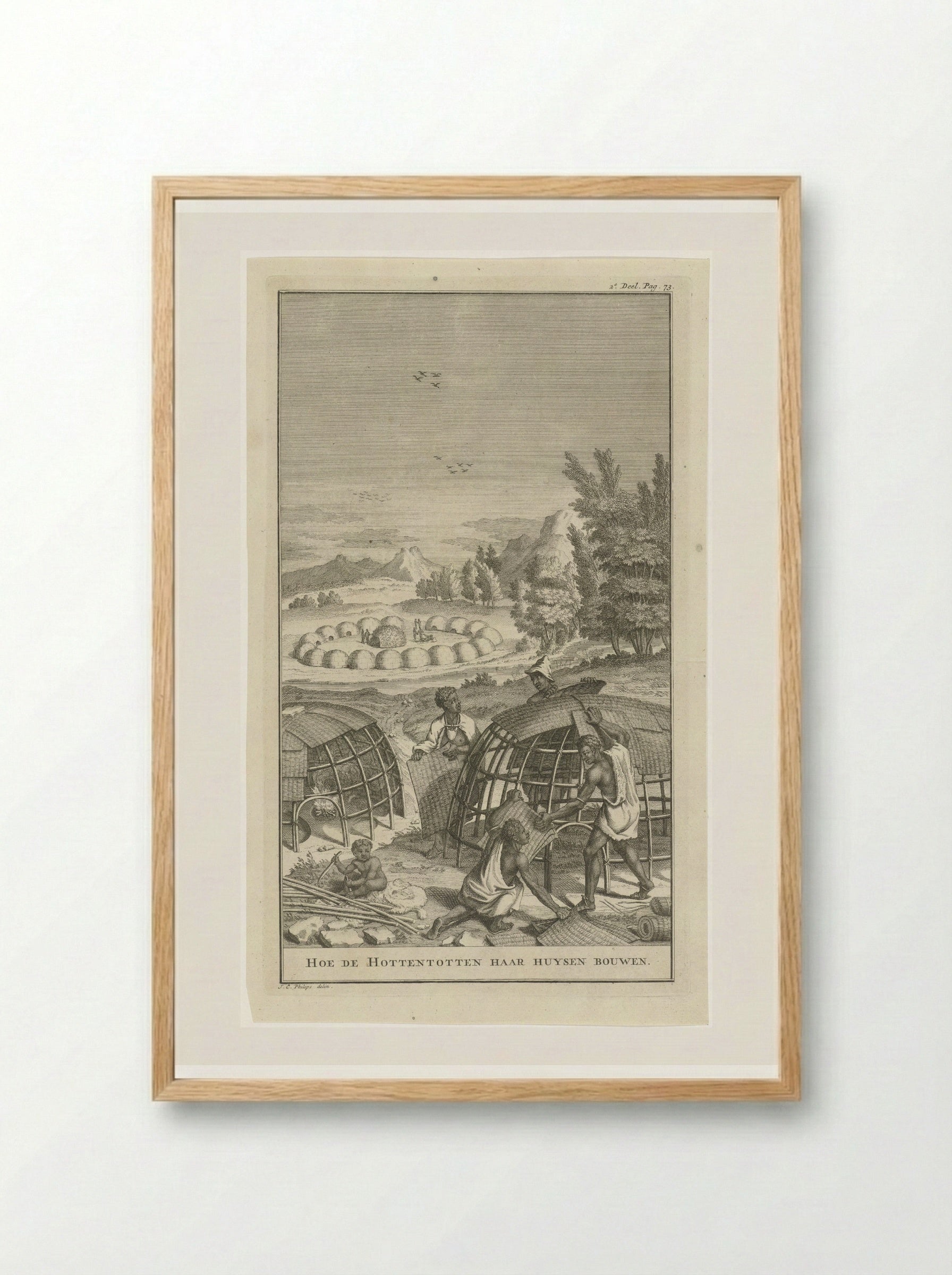 Khoikhoi bouwen een hut - Jan Caspar Philips - Framed Print Wood