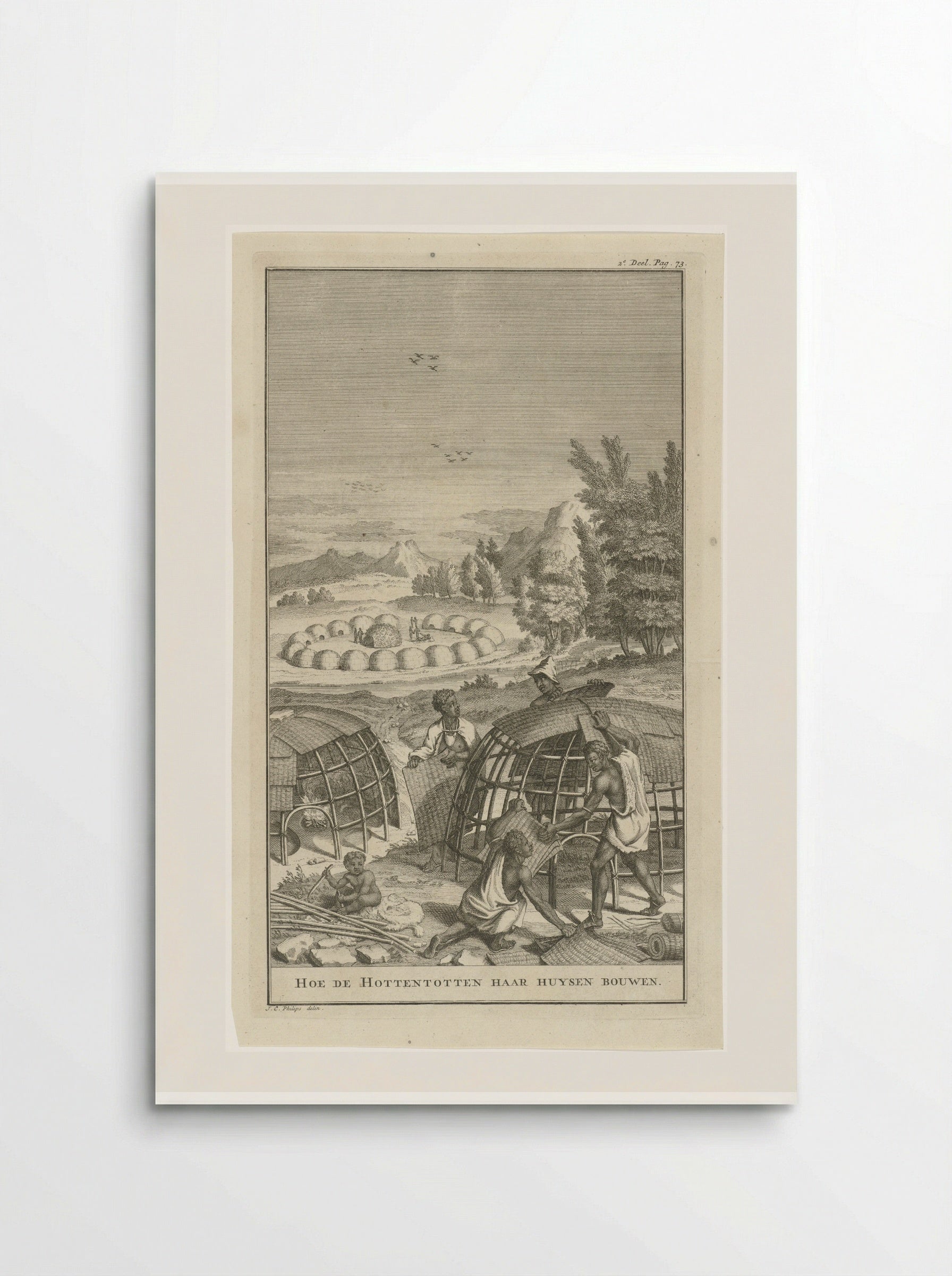Khoikhoi bouwen een hut - Jan Caspar Philips - Poster