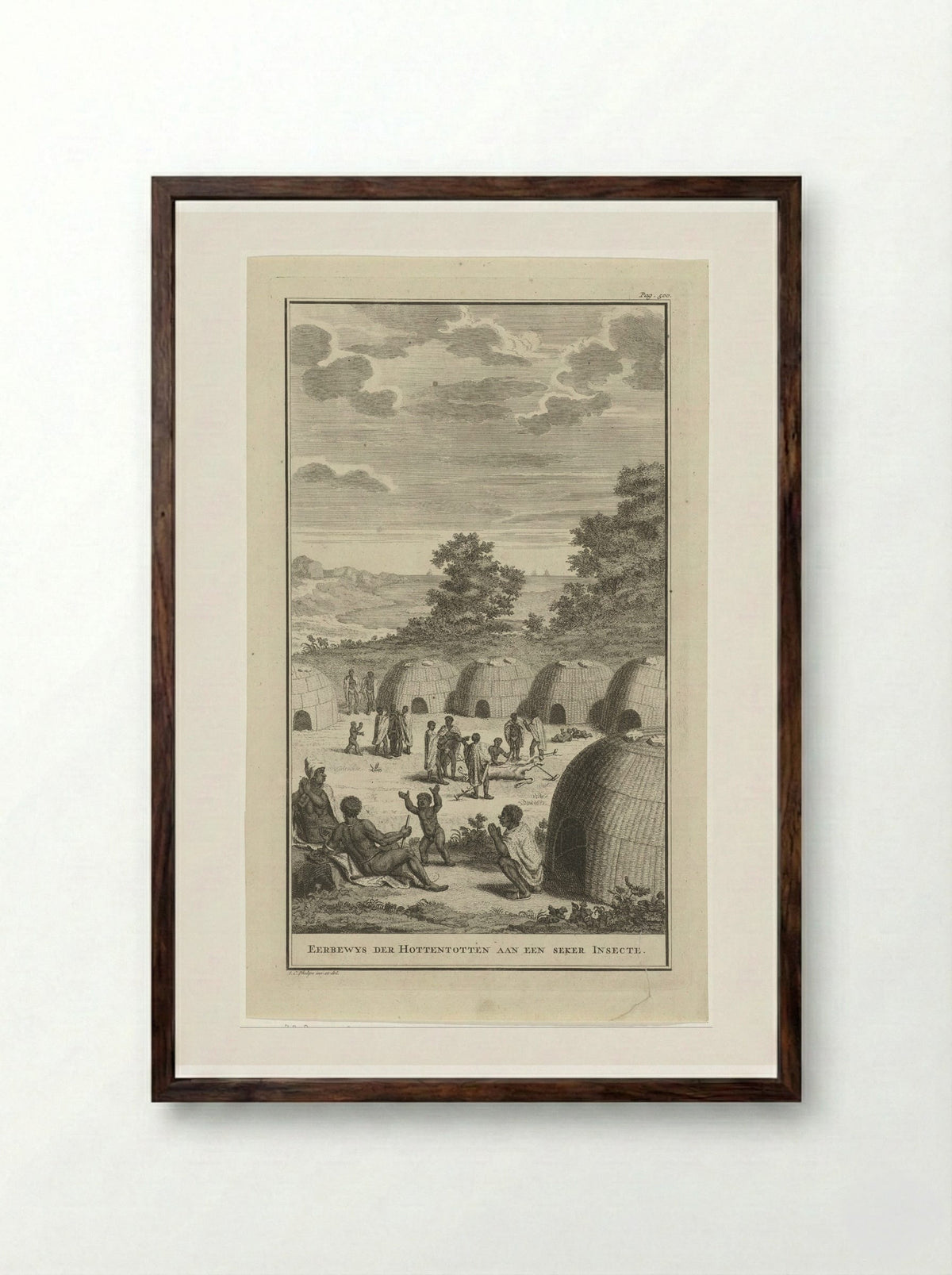 Khoikhoi die een insect vereren - Jan Caspar Philips - Framed Print Dark Wood