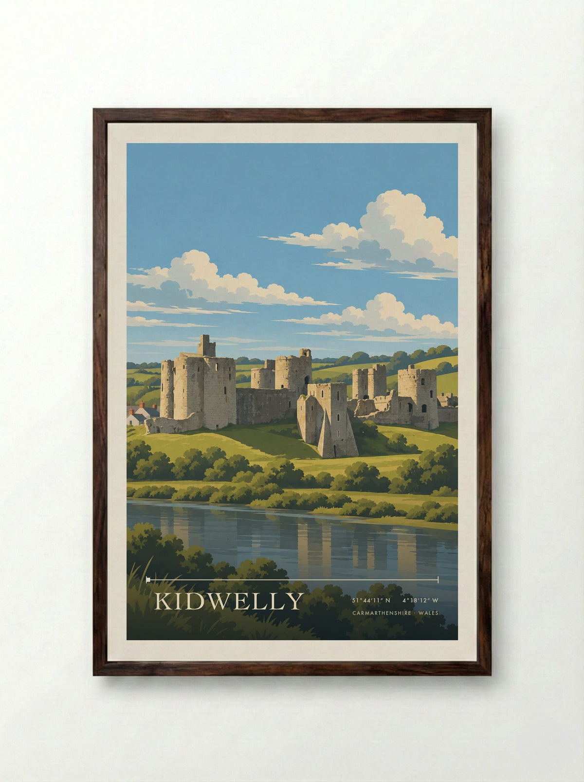 Kidwelly, Carmarthenshire | Travel Poster - Framed Print Dark Wood