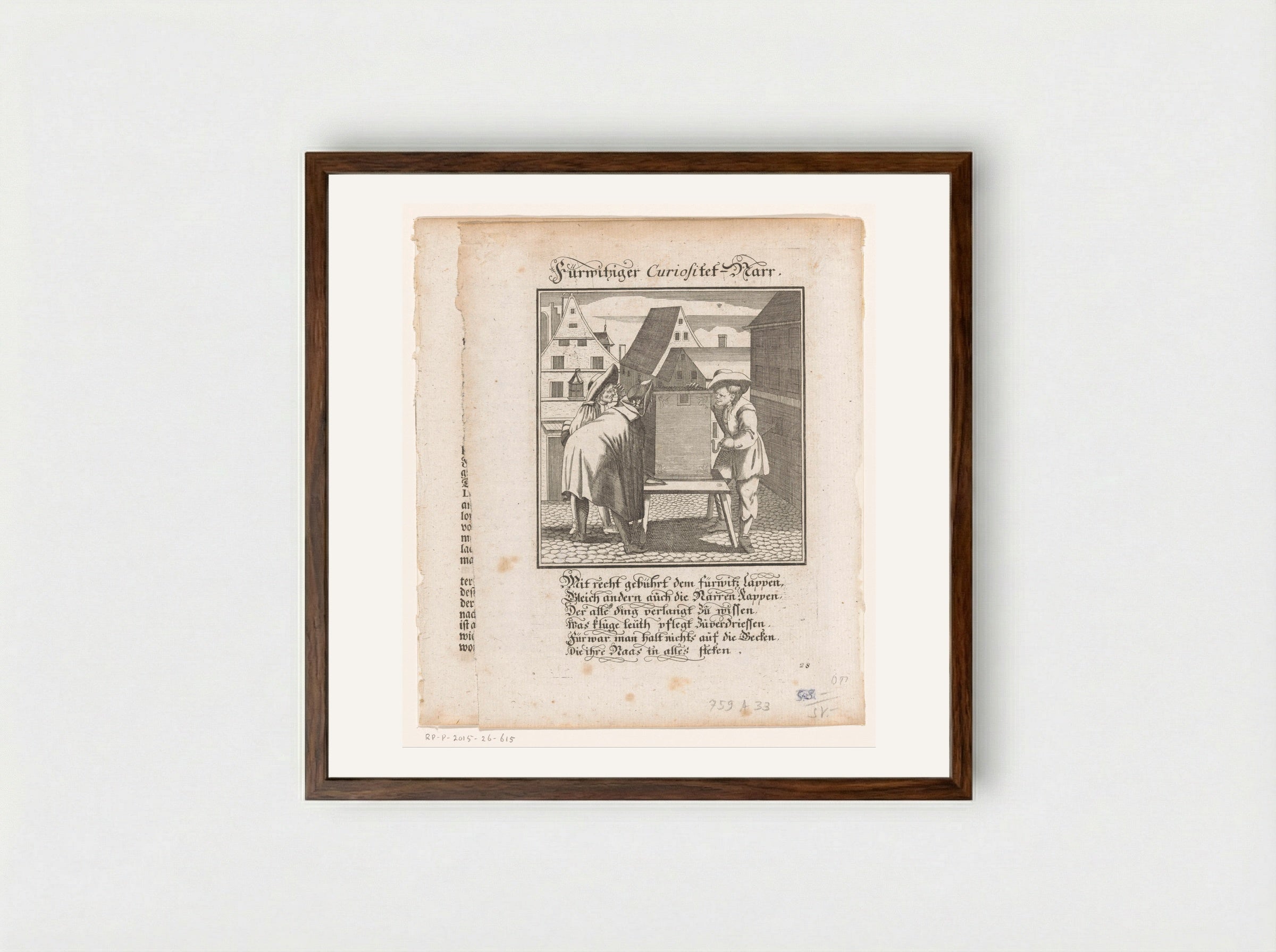 Kijkkast op een plein - Christoph Weigel - Framed Print Dark Wood