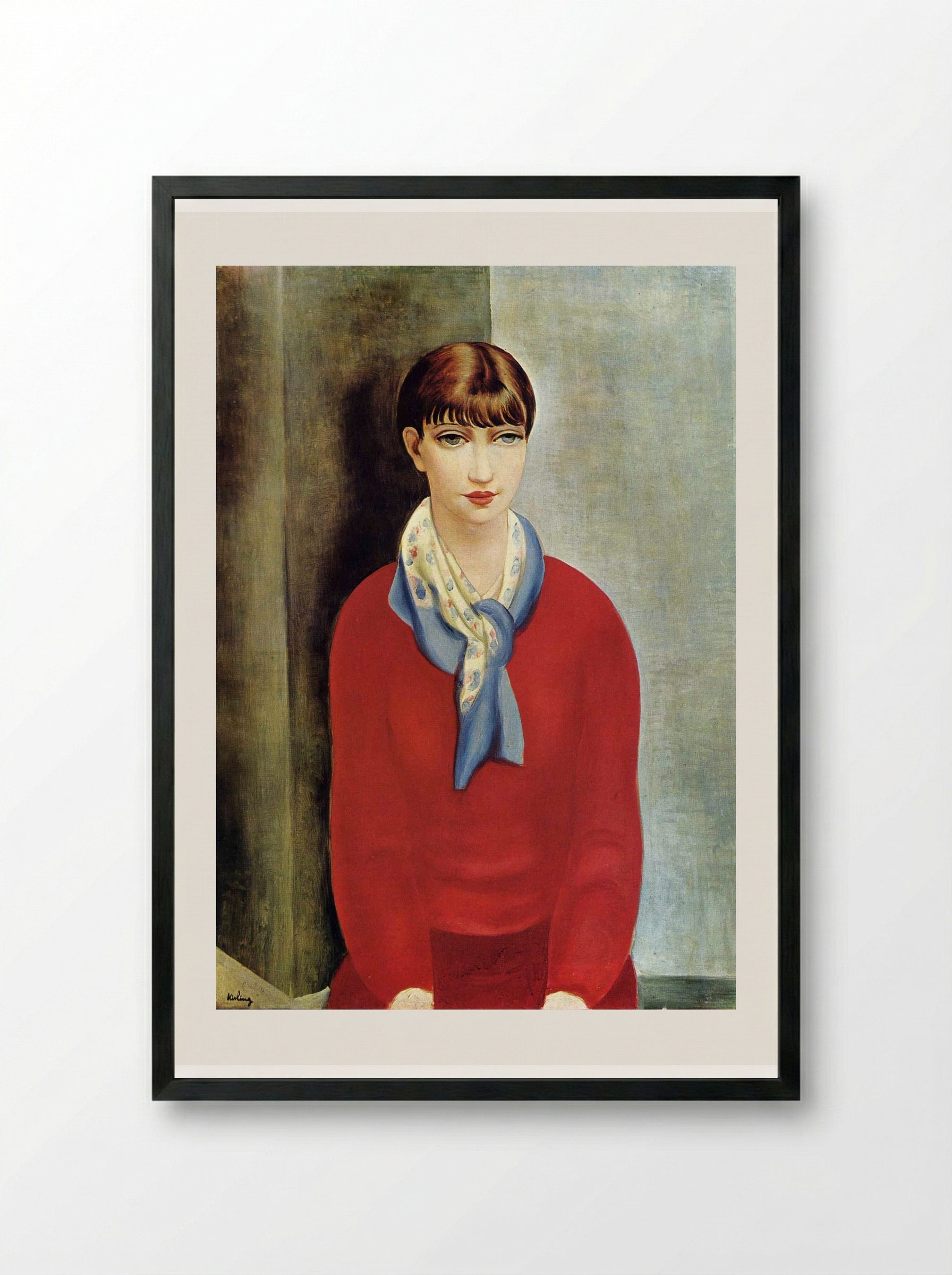 Kiki de Montparnasse in a red jumper and a blue scarf - Moïse Kisling - Framed Print Black