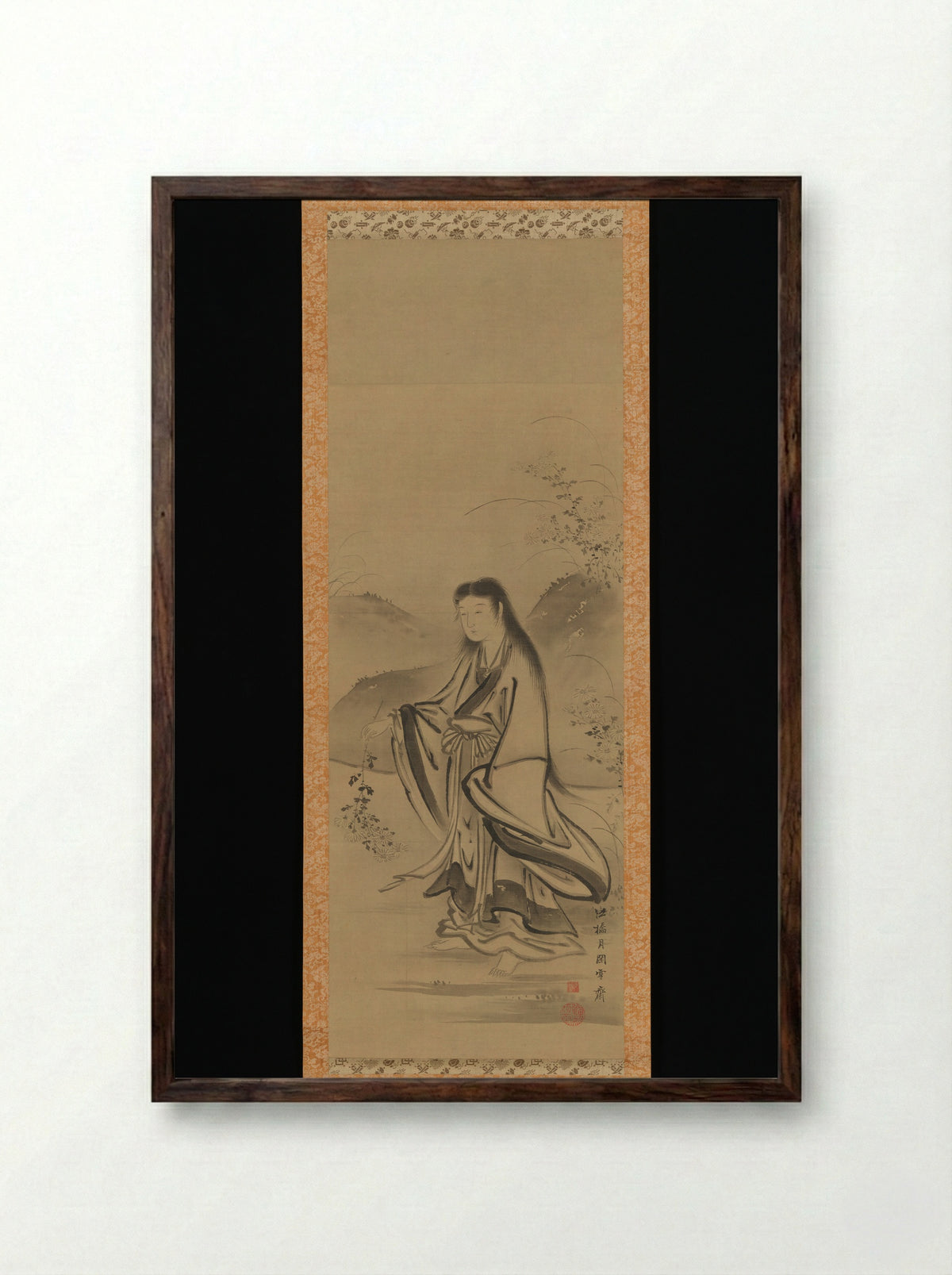 Kiku Jidō (Chrysanthemum Boy) - Tsukioka Sessai - Framed Print Dark Wood