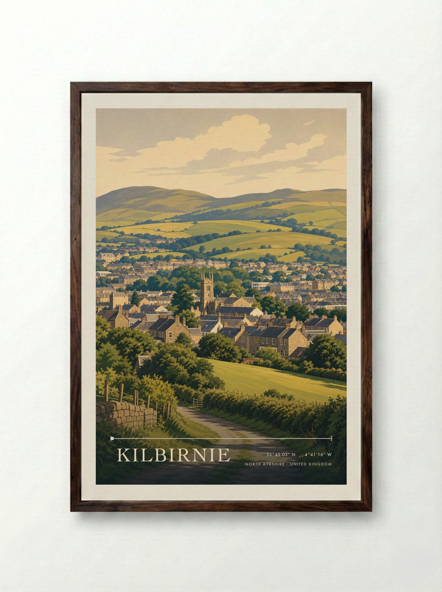 Kilbirnie North Ayrshire United Kingdom Travel Poster - Framed Print Dark Wood