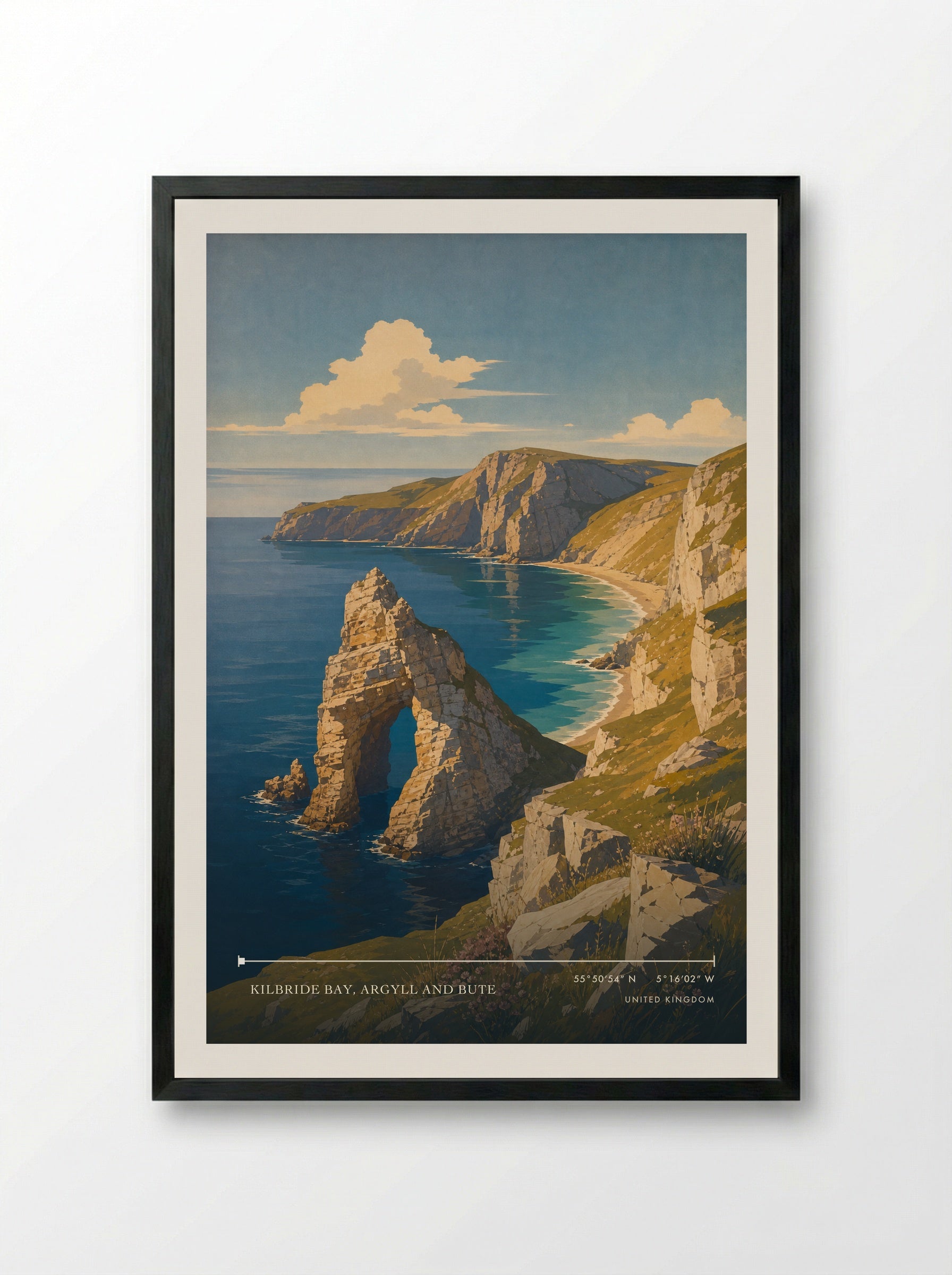 Kilbride Bay, Argyll and Bute United Kingdom Travel Poster - Framed Print Black