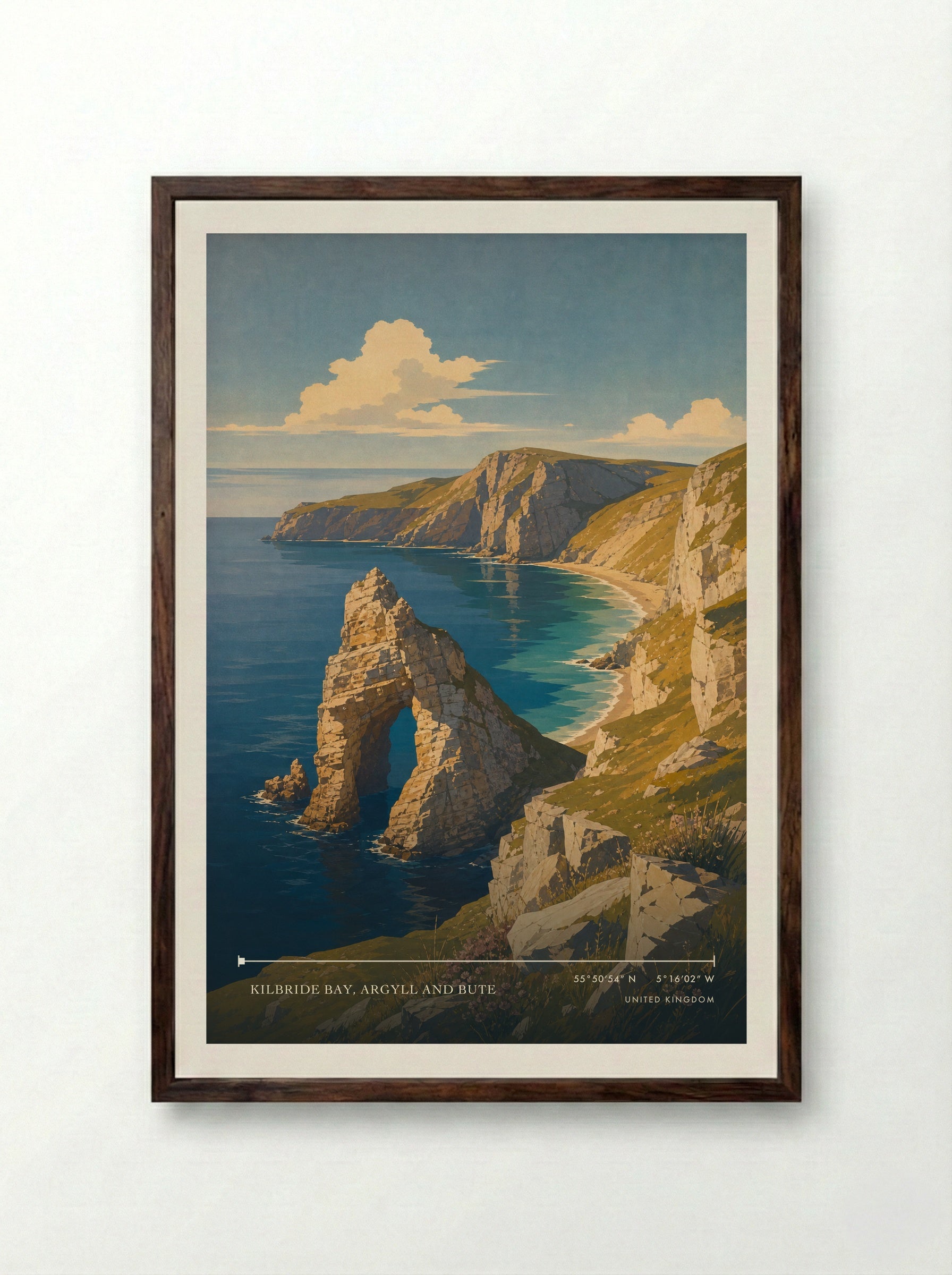 Kilbride Bay, Argyll and Bute United Kingdom Travel Poster - Framed Print Dark Wood