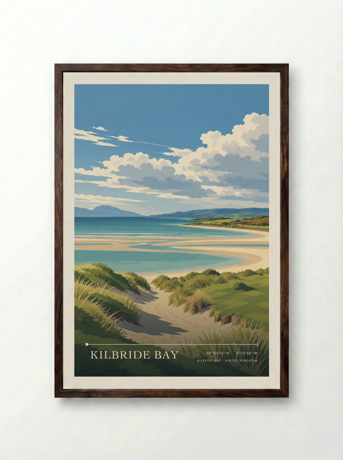 Kilbride Bay | Travel Poster - Framed Print Dark Wood