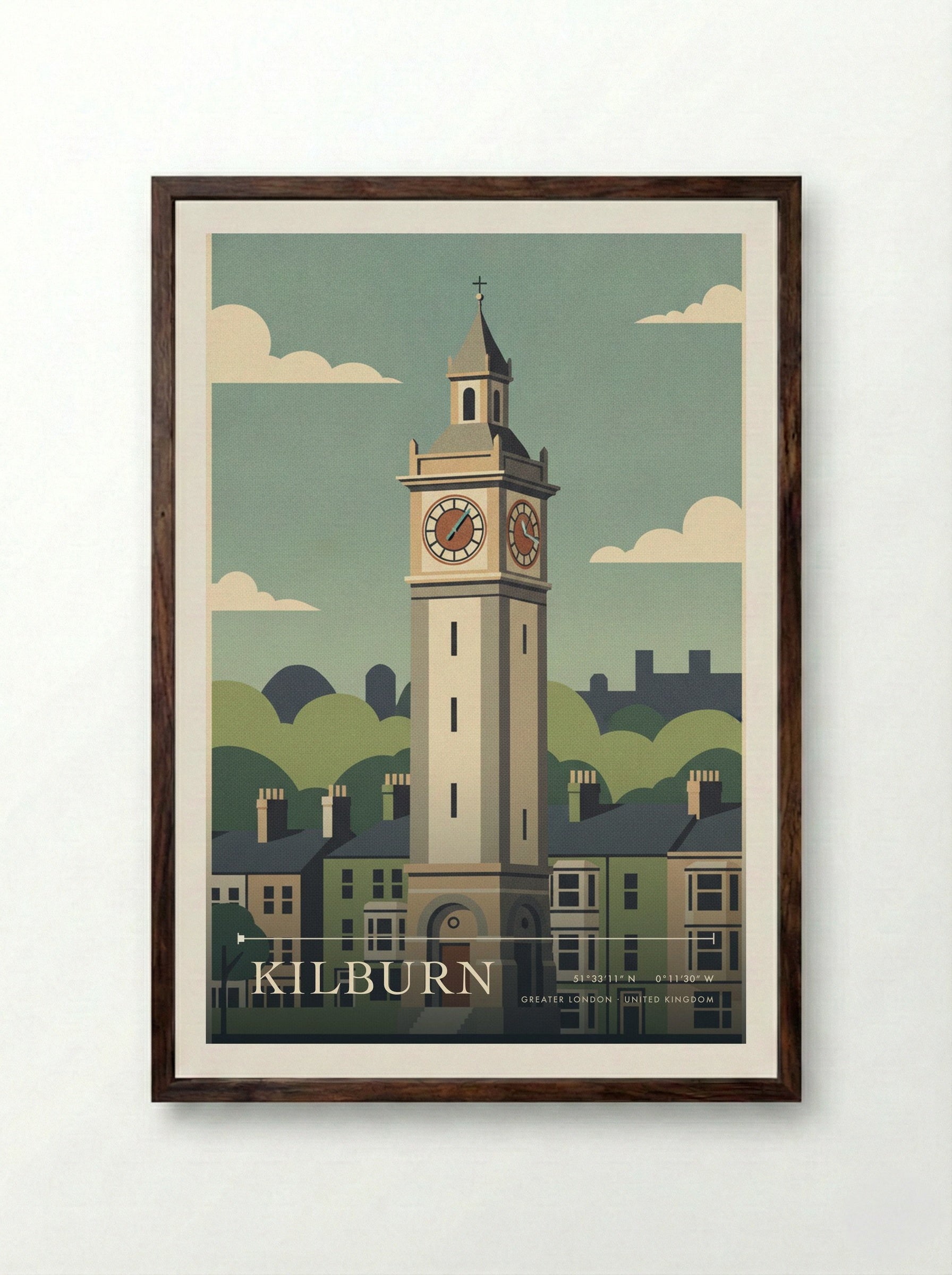 Kilburn Greater London United Kingdom Travel Poster - Framed Print Dark Wood