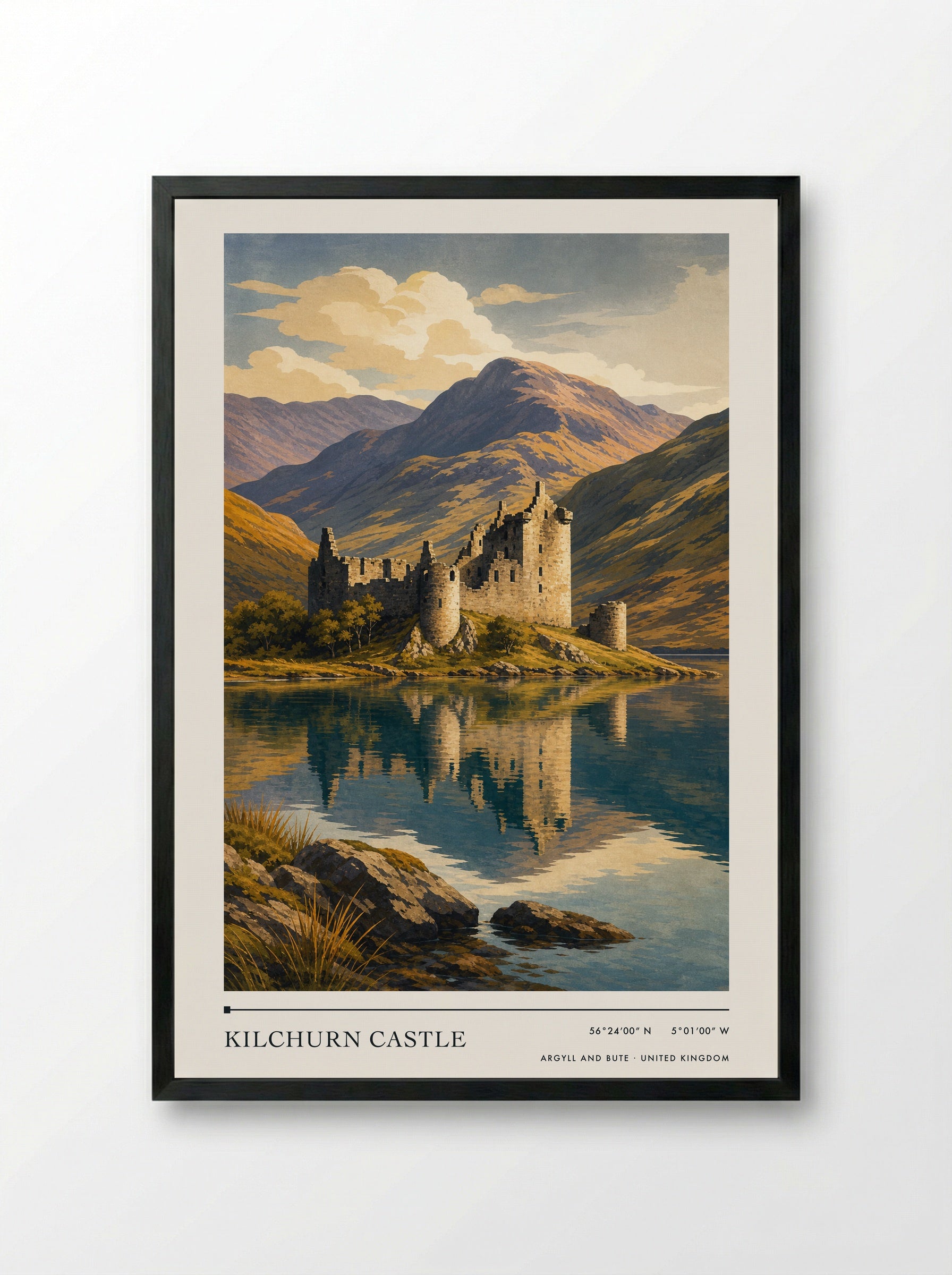 Kilchurn Castle Argyll and Bute United Kingdom Travel Poster - Framed Print Black