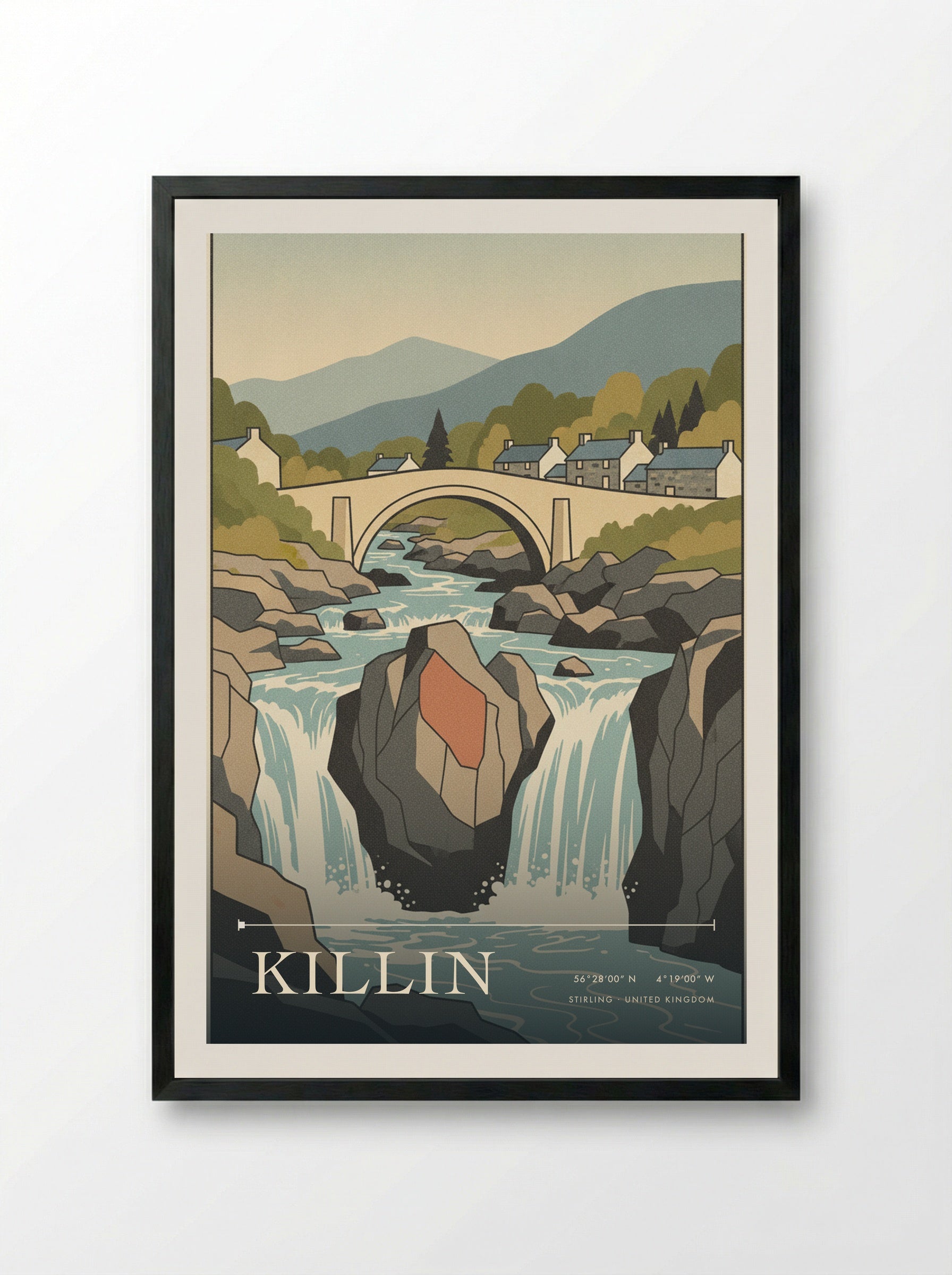 Killin Stirling United Kingdom Travel Poster - Framed Print Black