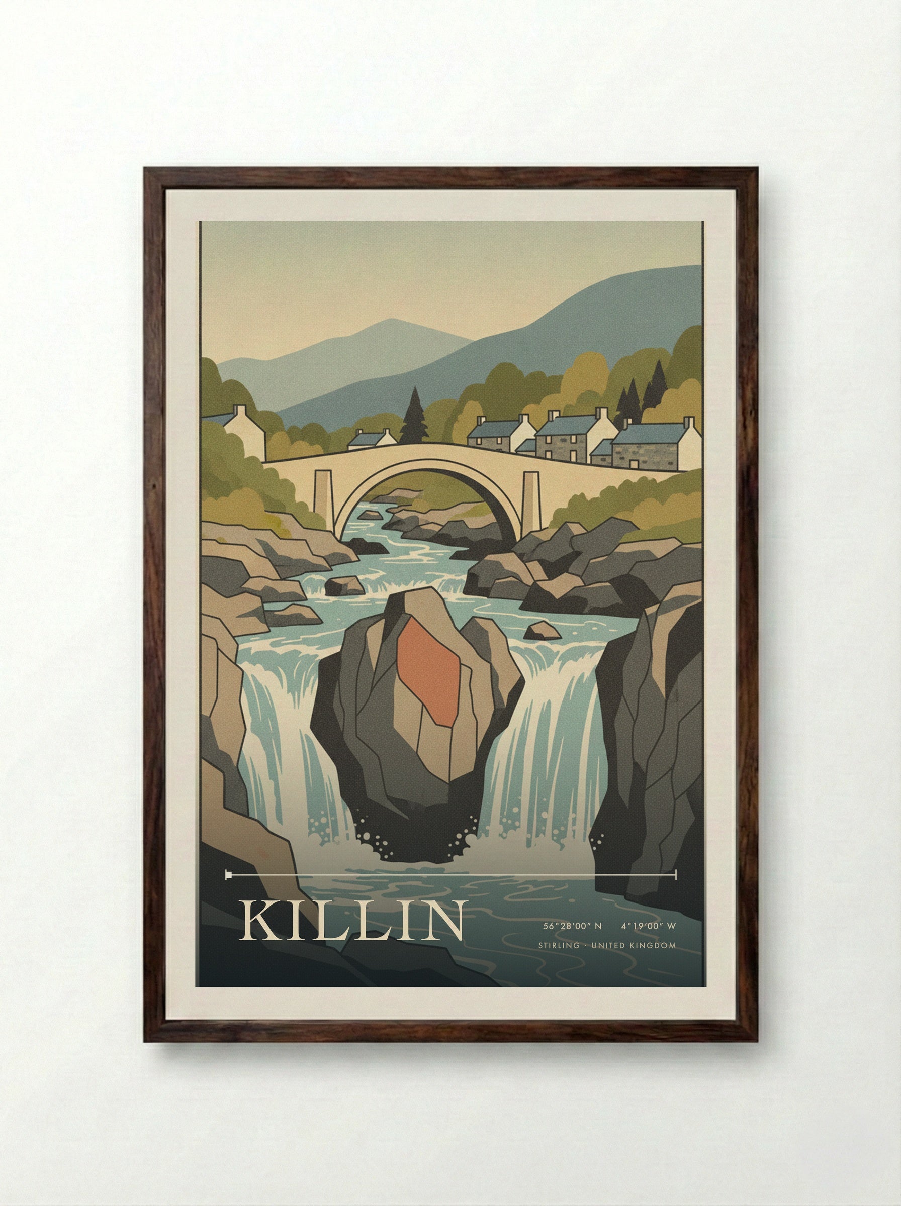 Killin Stirling United Kingdom Travel Poster - Framed Print Dark Wood