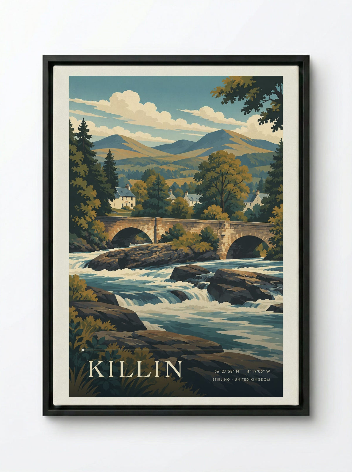 Killin, Stirling | Travel Poster - Framed Canvas Black