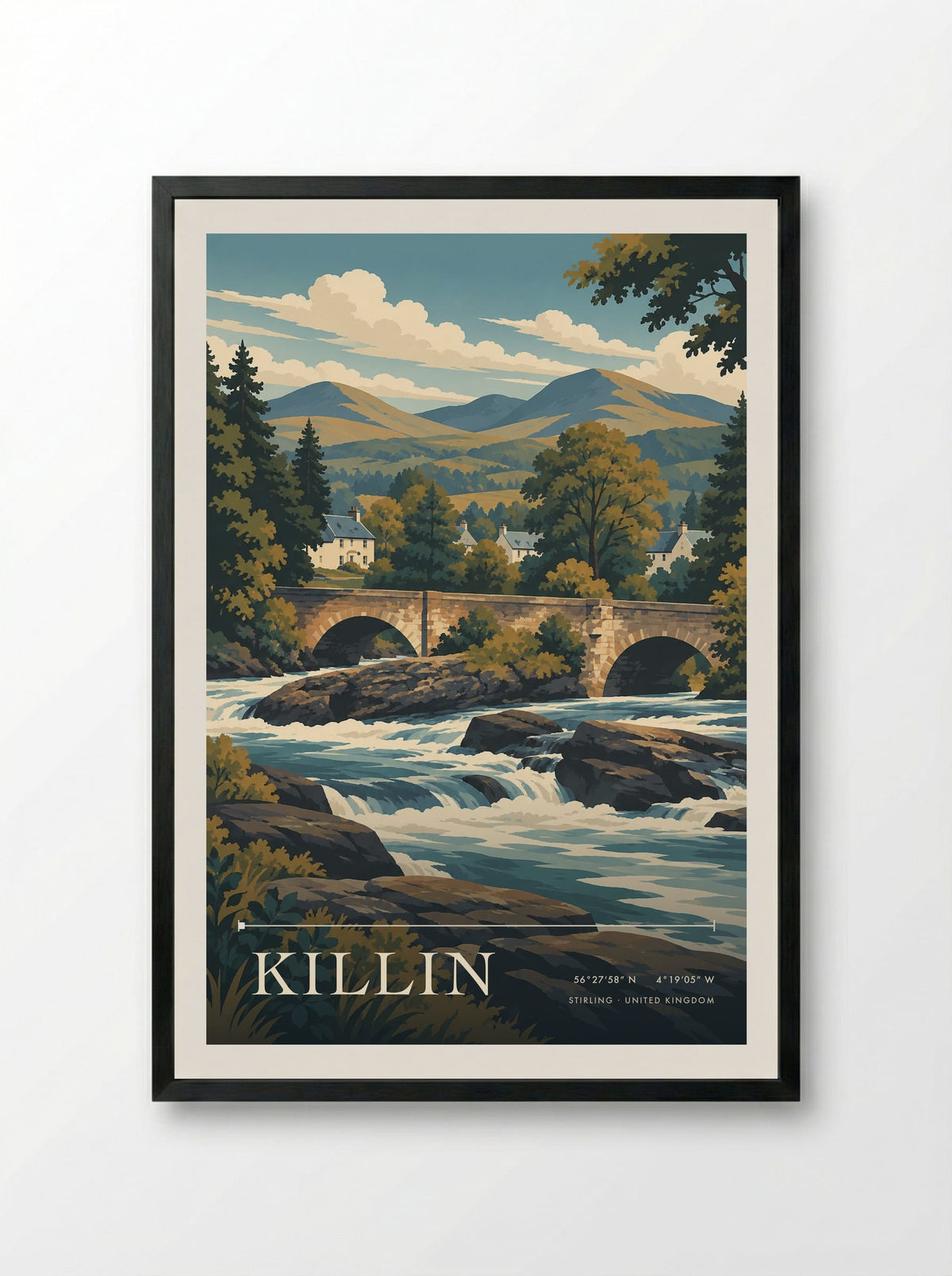 Killin, Stirling | Travel Poster - Framed Print Black