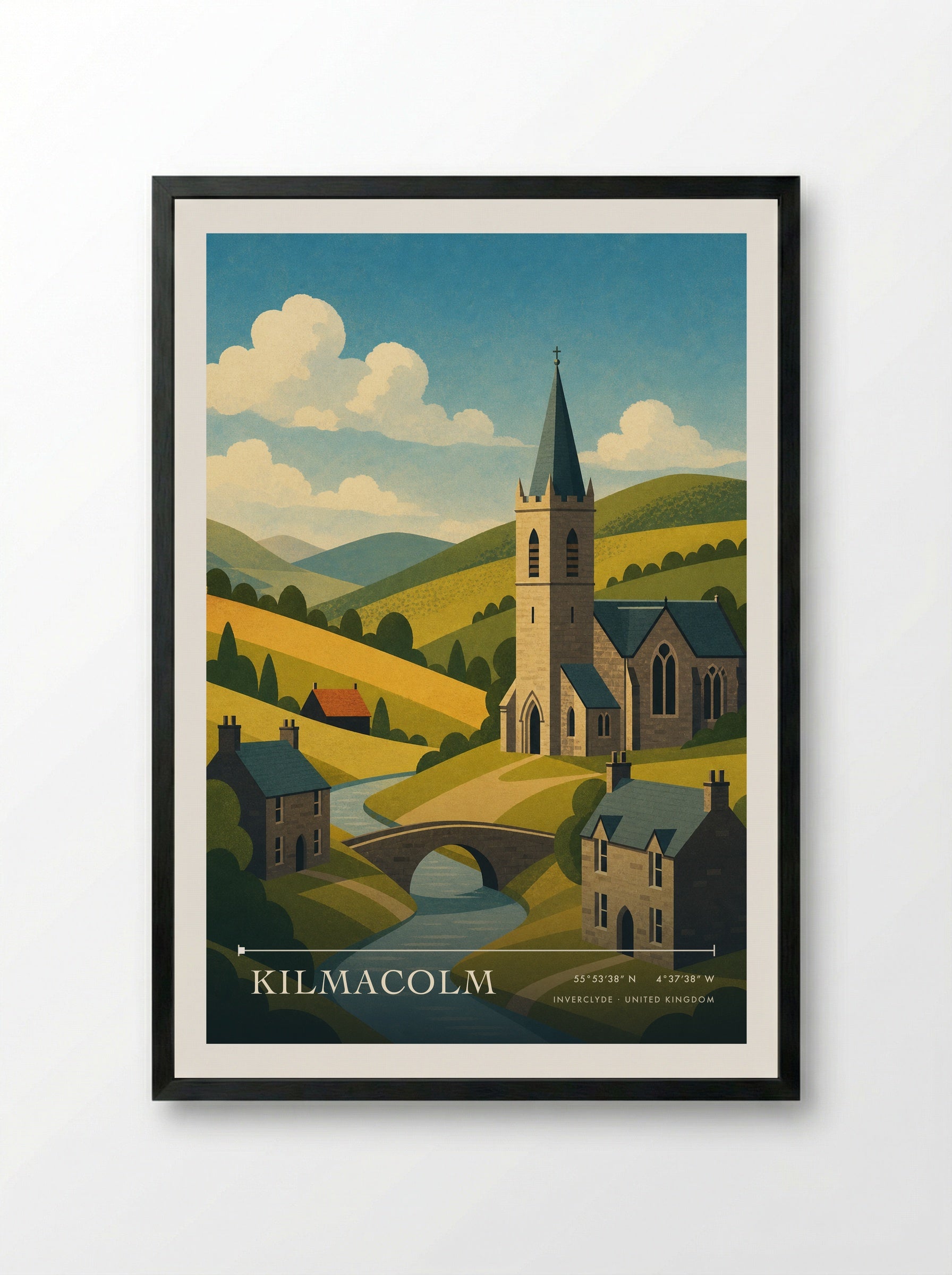 Kilmacolm Inverclyde United Kingdom Travel Poster - Framed Print Black